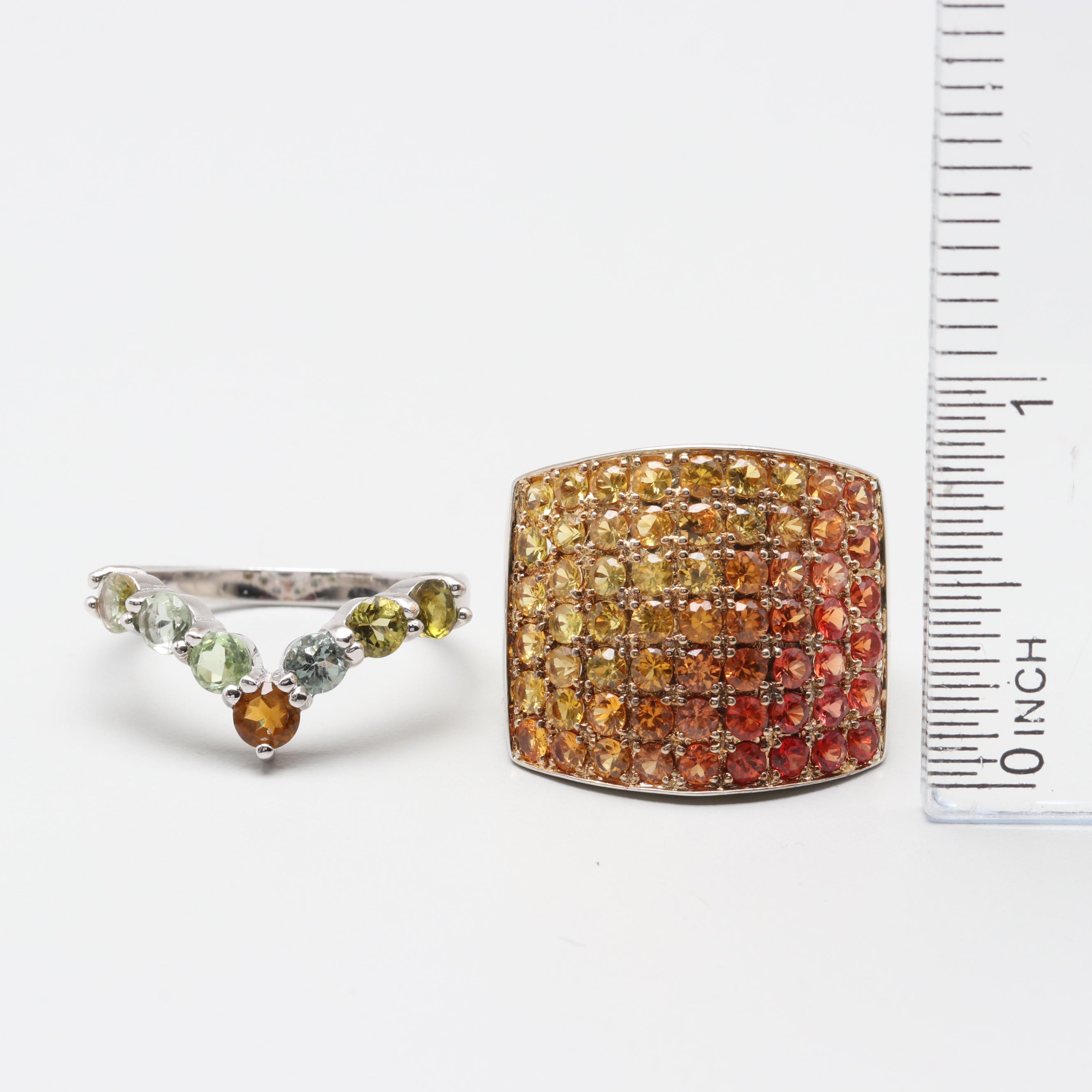 Sterling Silver Ring Selection Including Sapphires and Tourmaline