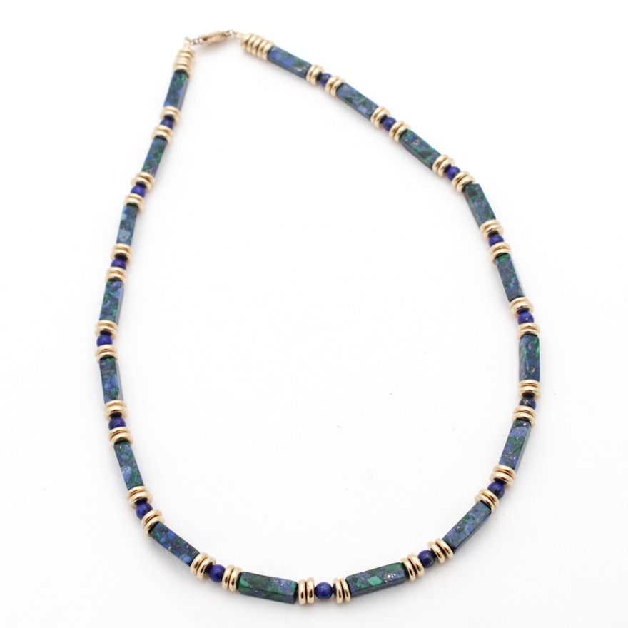 Sterling Silver Necklace with Azurite and Lapis Lazuli