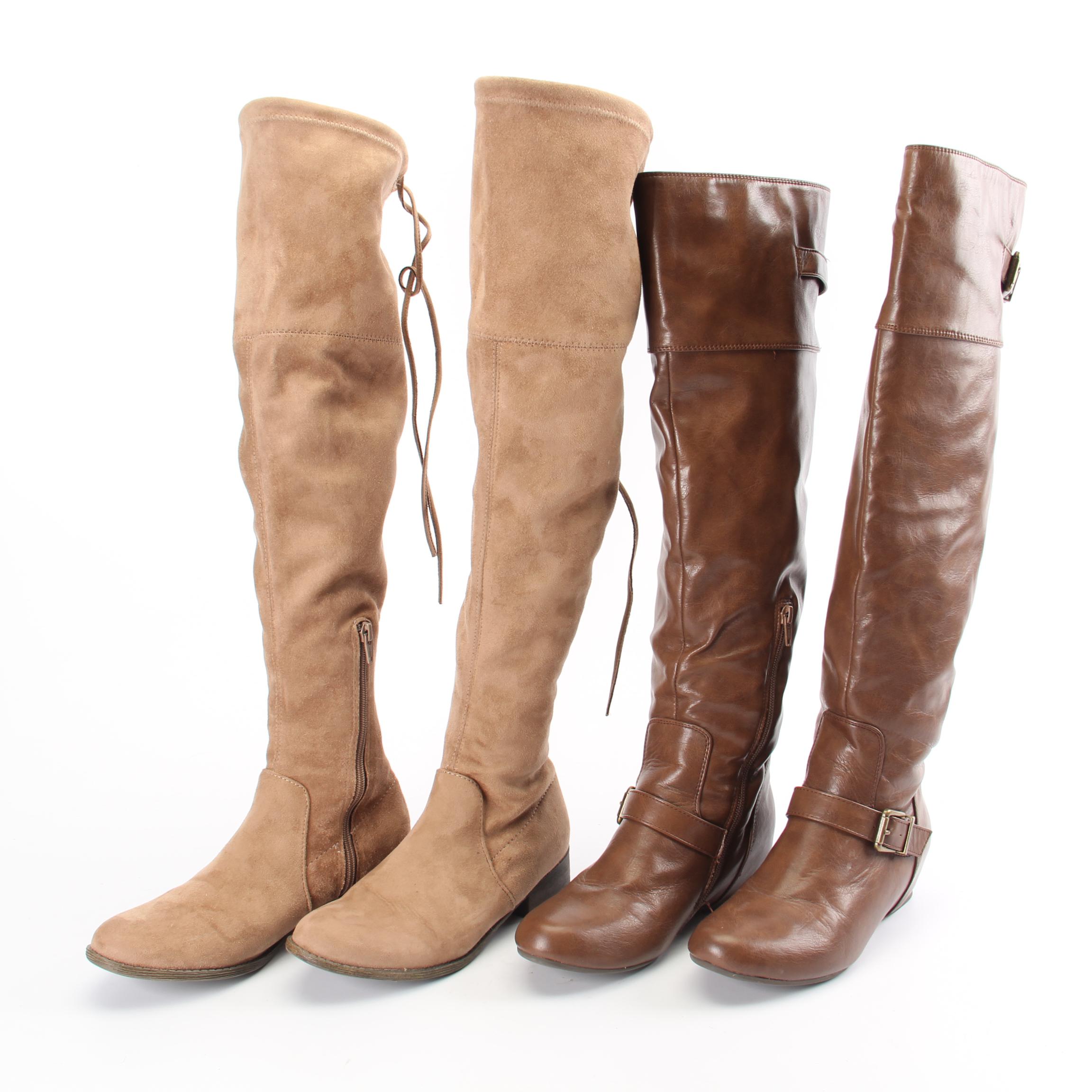Aldo Brown Faux Leather Boots with Tan Faux Suede Knee-High Boots