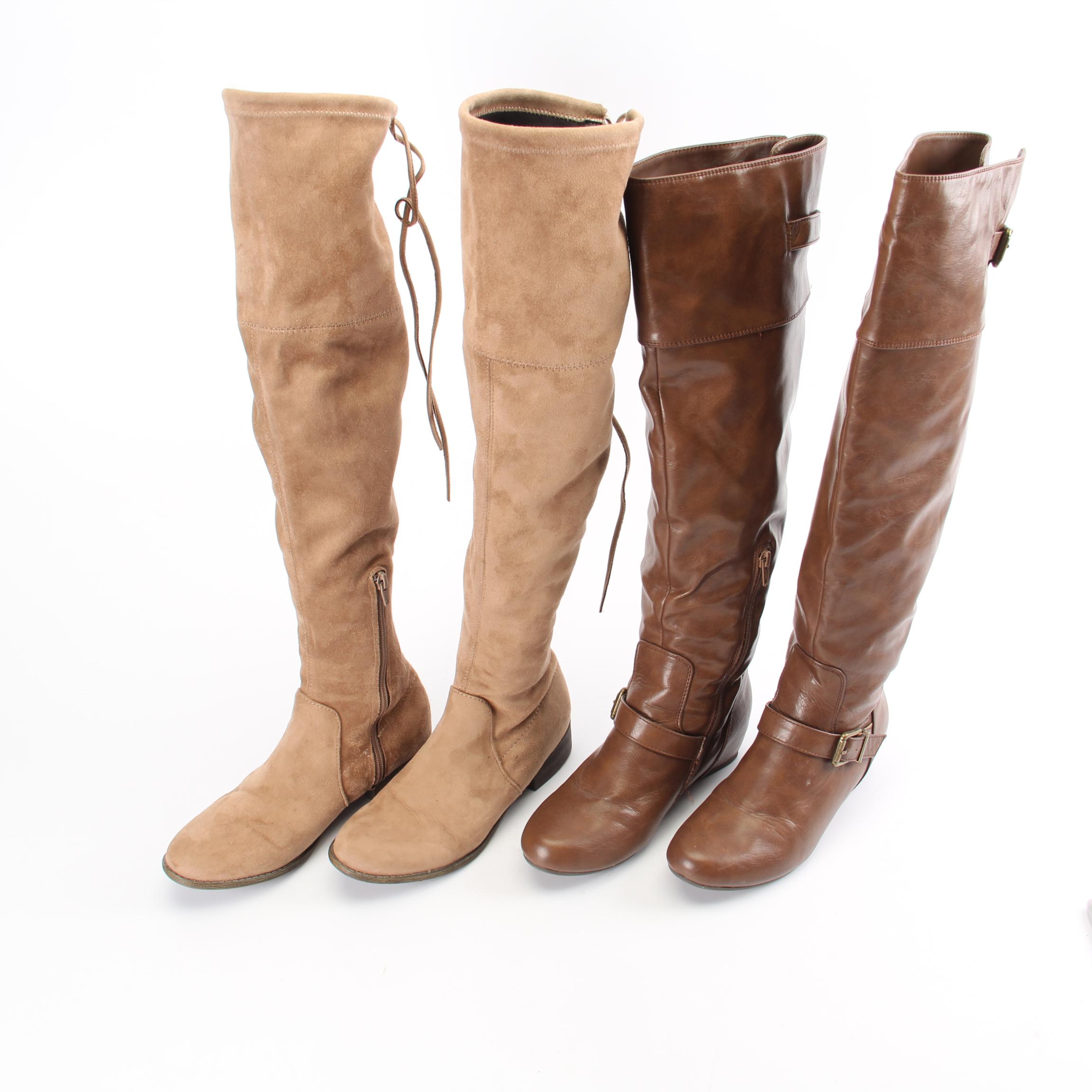 Aldo Brown Faux Leather Boots with Tan Faux Suede Knee-High Boots