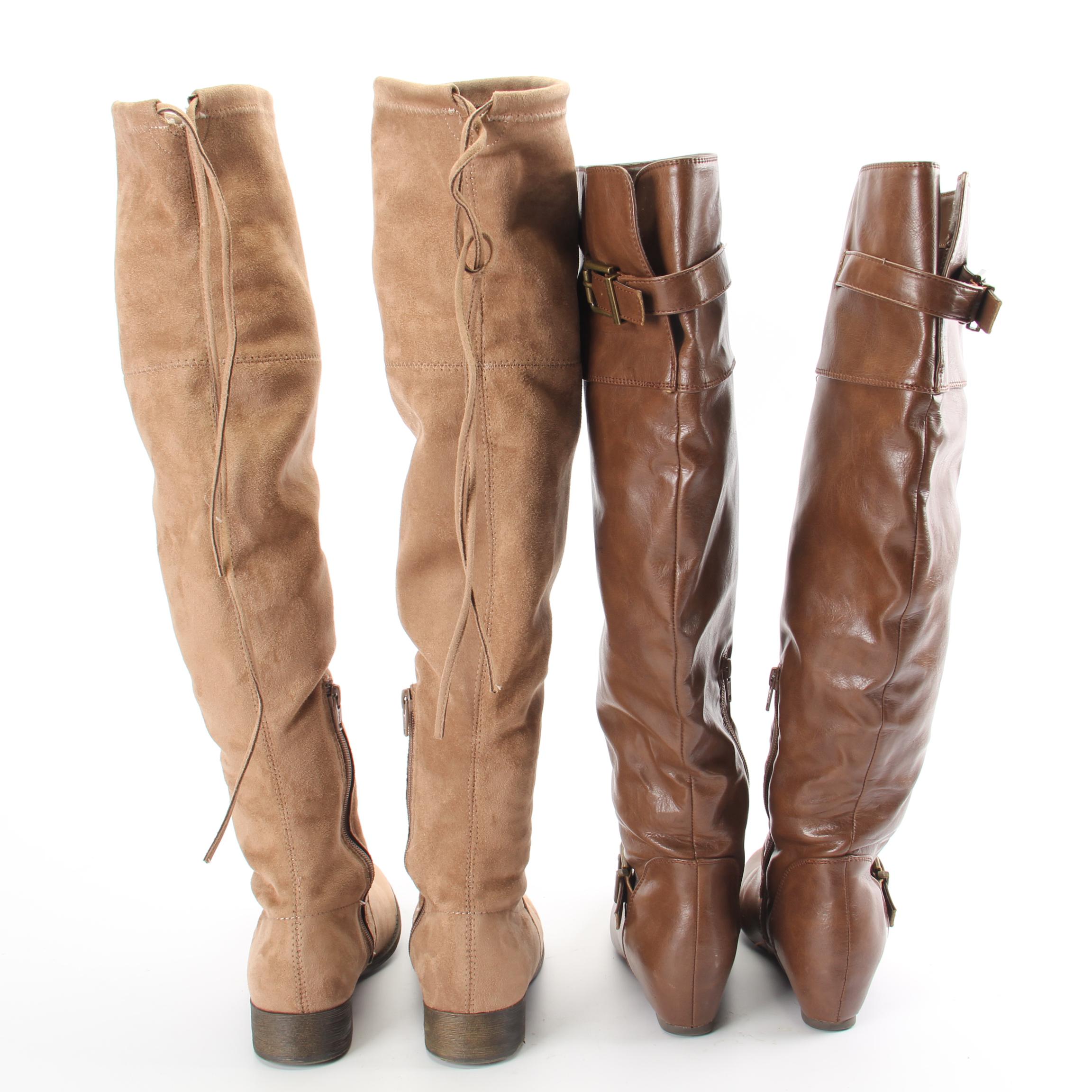 Aldo Brown Faux Leather Boots with Tan Faux Suede Knee-High Boots