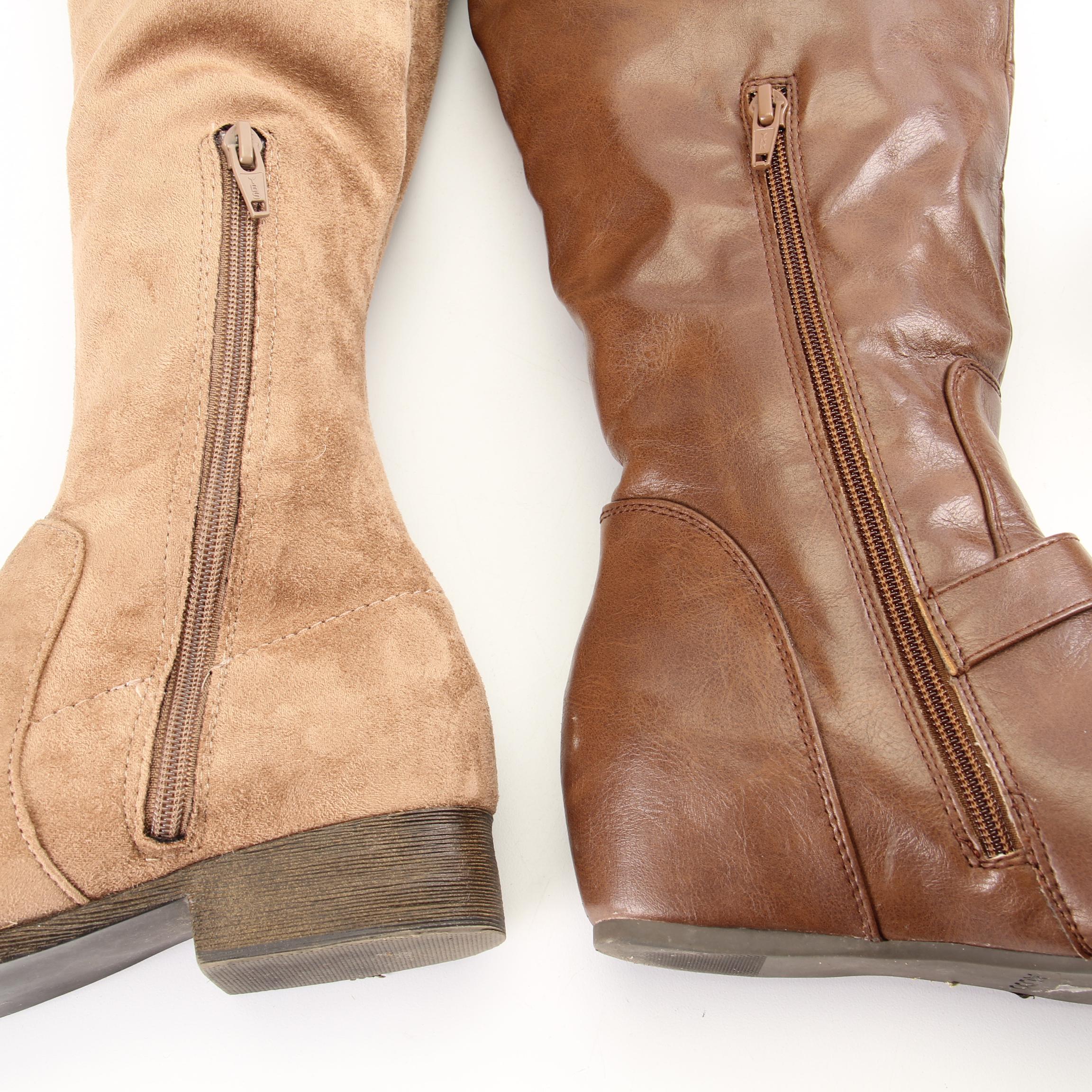 Aldo Brown Faux Leather Boots with Tan Faux Suede Knee-High Boots
