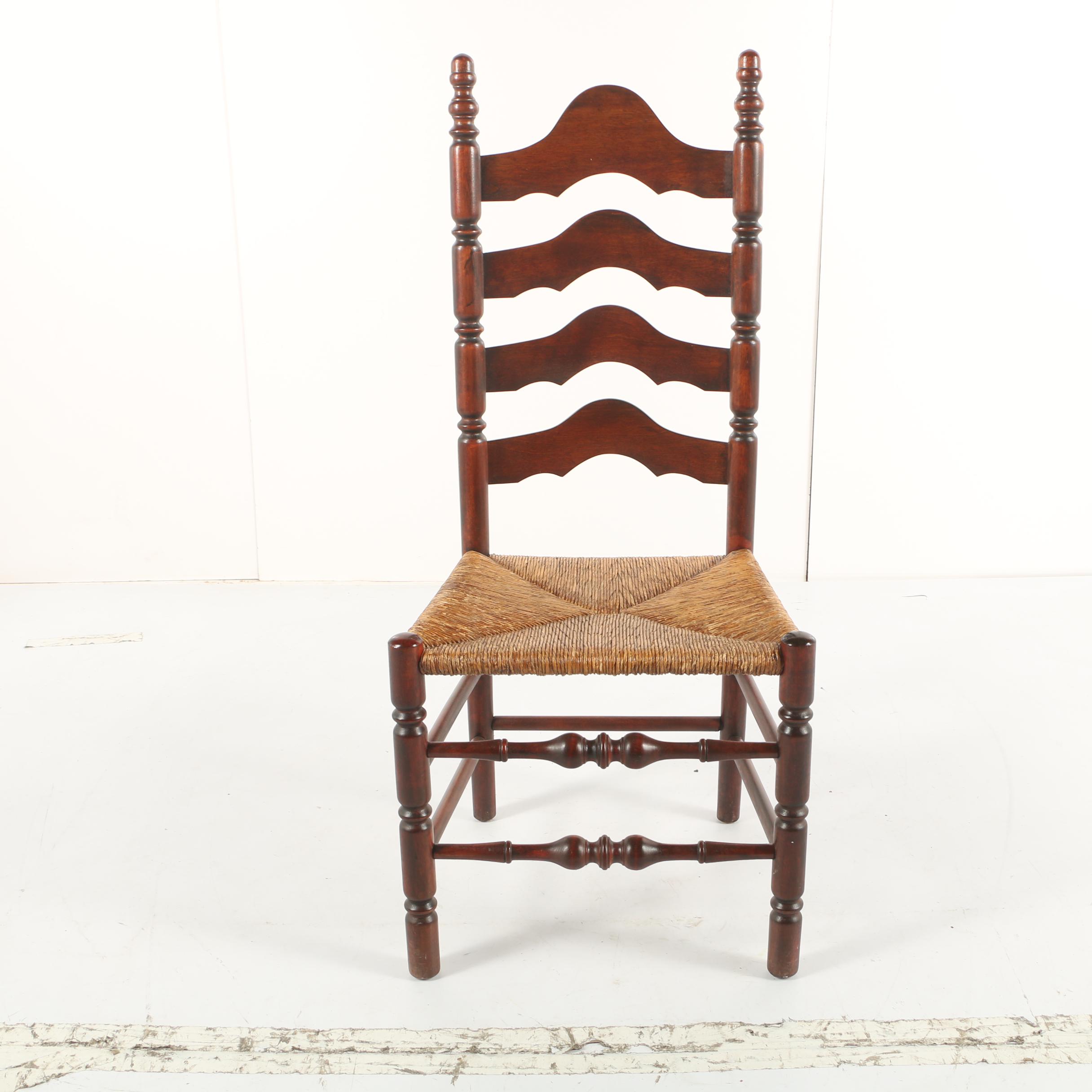 Vintage Ladder Back Side Chairs with Rush Seats