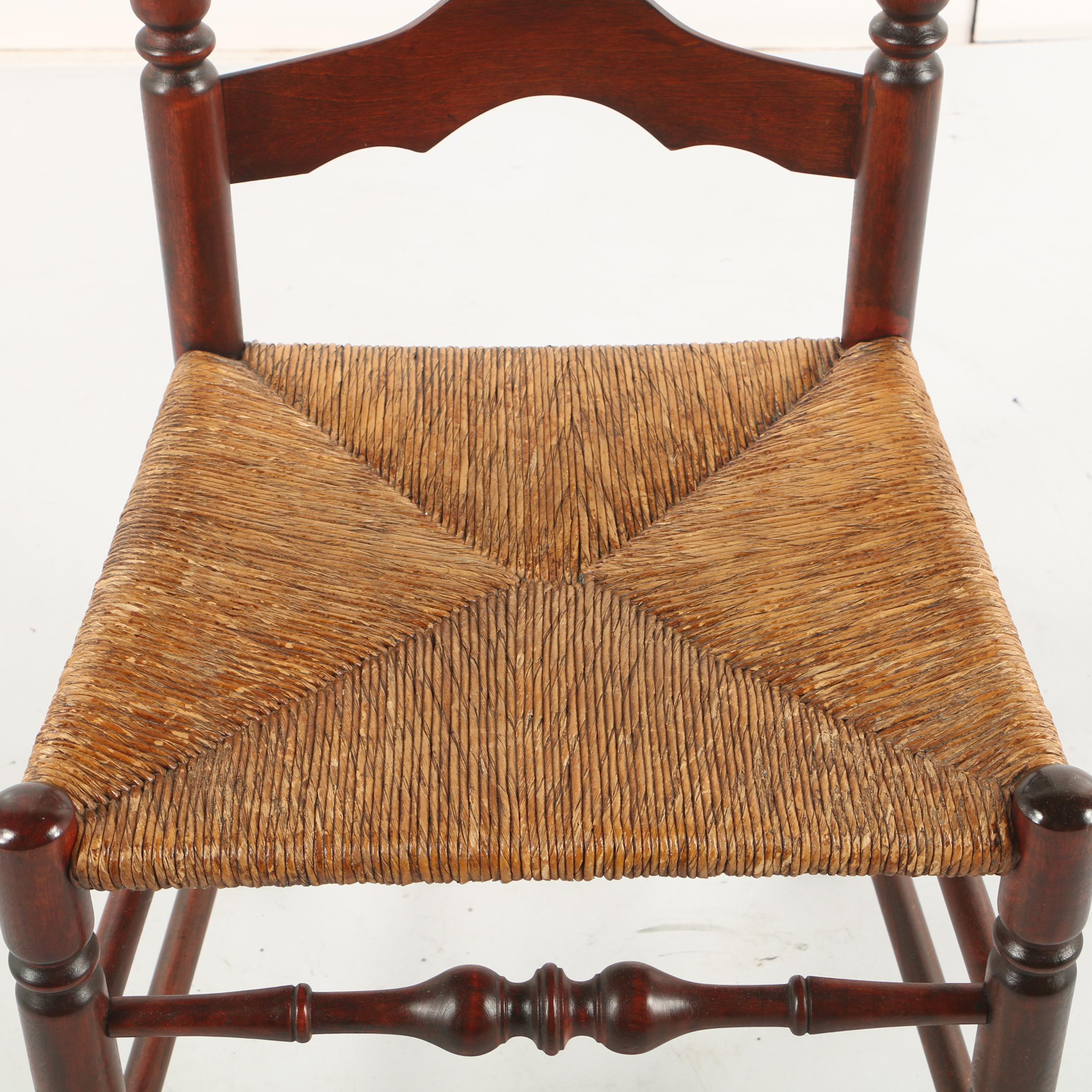 Vintage Ladder Back Side Chairs with Rush Seats