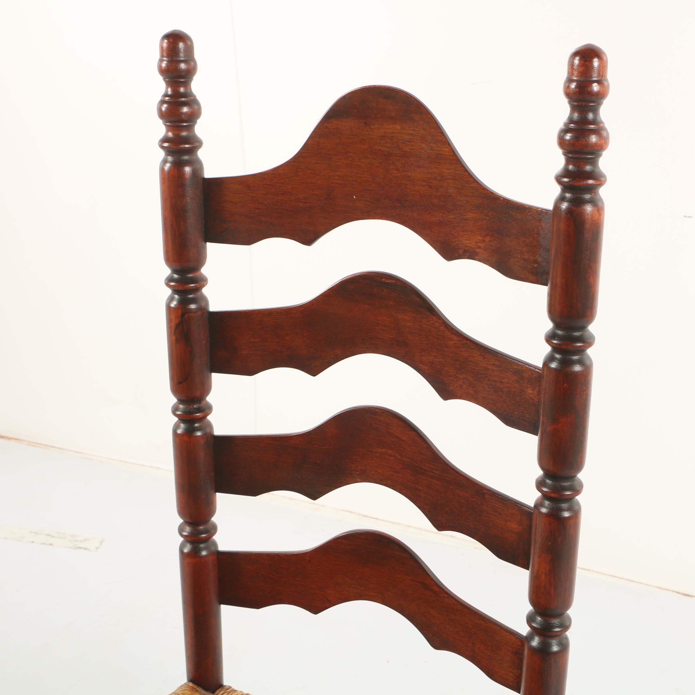 Vintage Ladder Back Side Chairs with Rush Seats