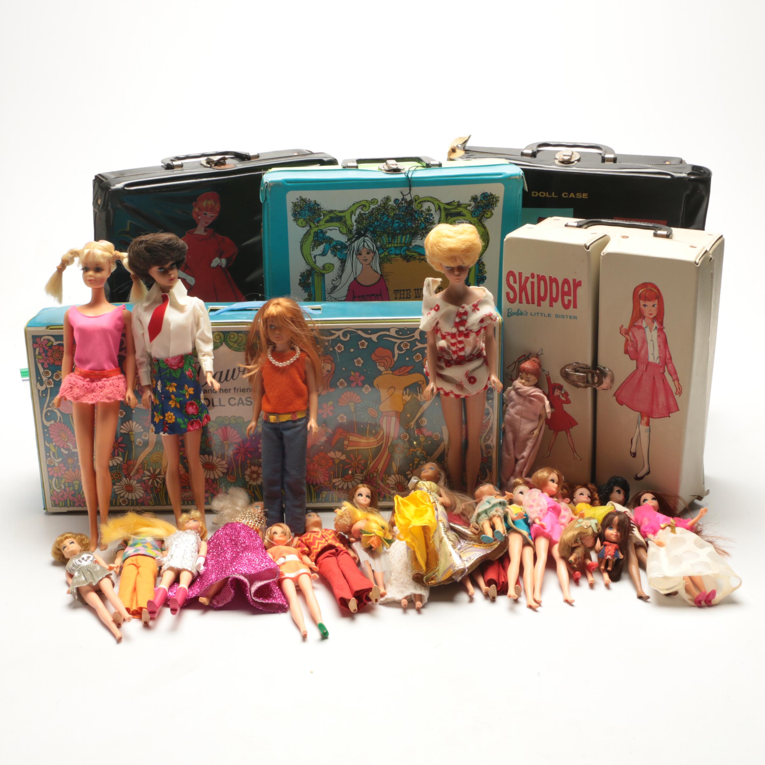 Mattel Barbie and Dawn Dolls with Carrying Cases and Accessories