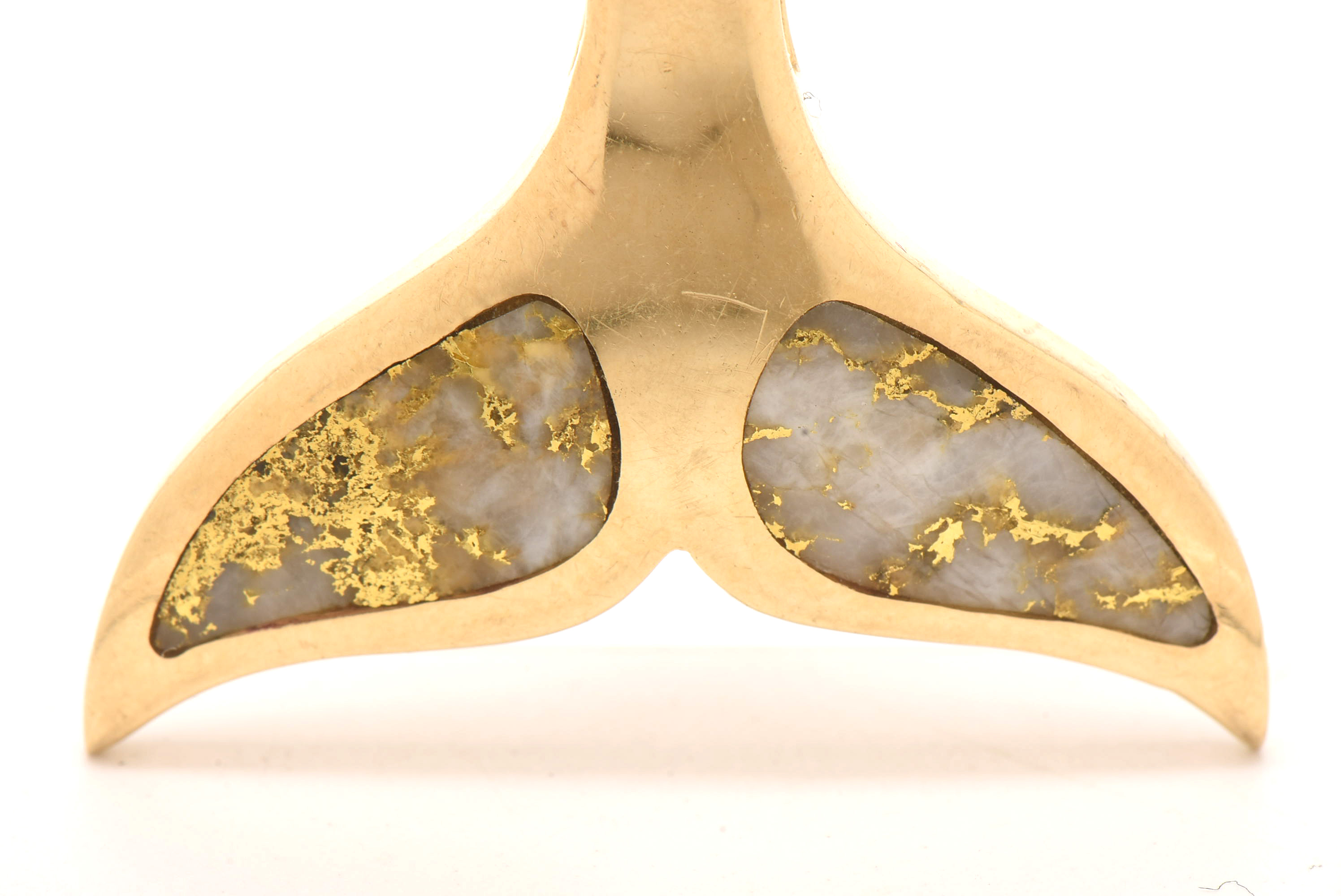 14K Yellow Gold Whale Tail Pendant with Gold Quartz Inlay