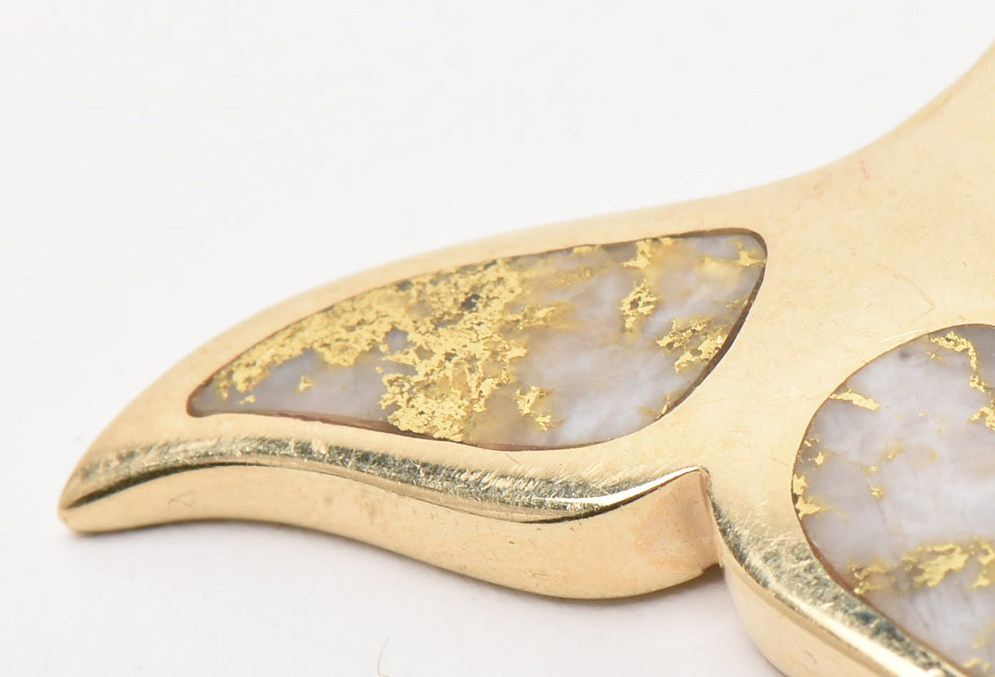 14K Yellow Gold Whale Tail Pendant with Gold Quartz Inlay