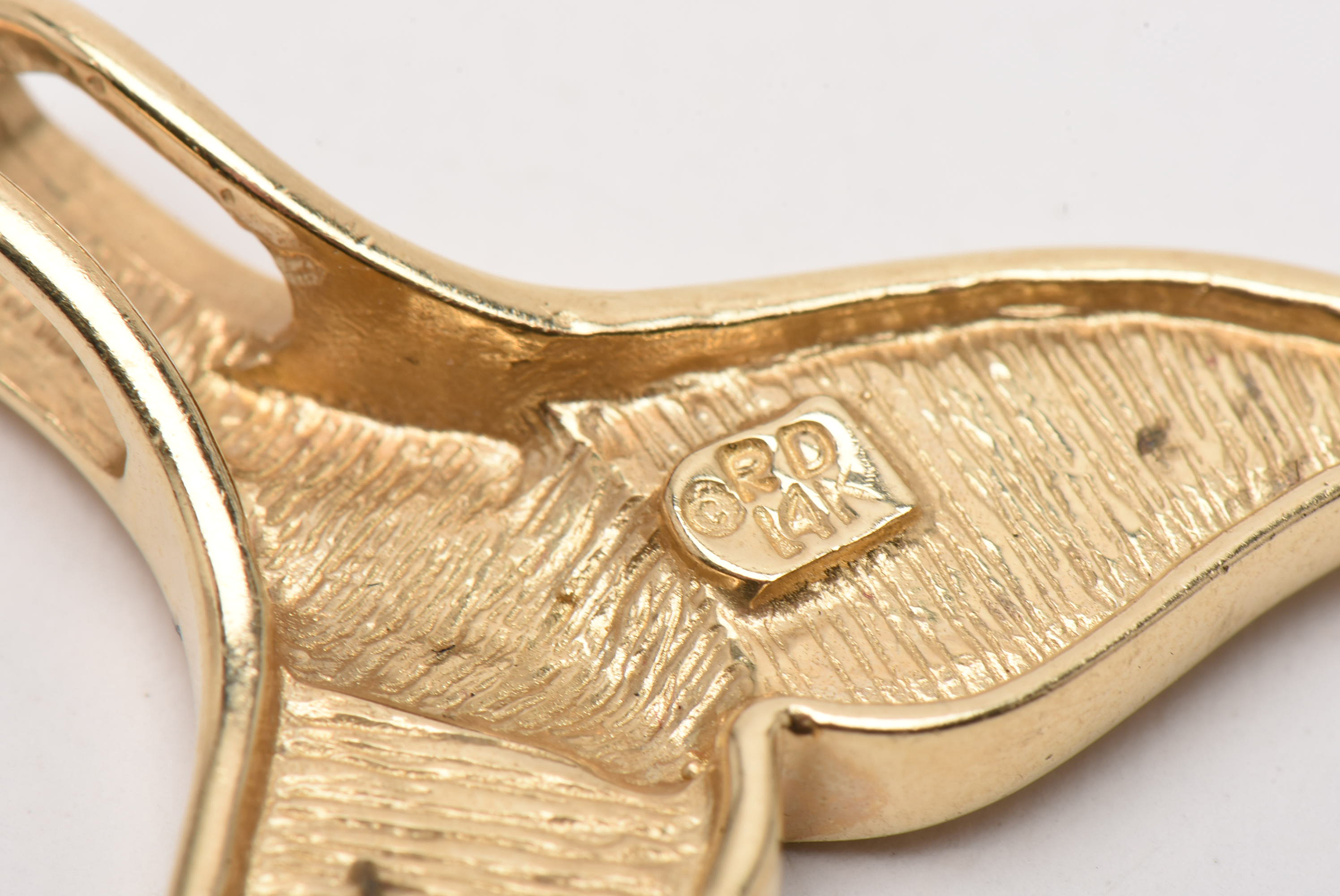 14K Yellow Gold Whale Tail Pendant with Gold Quartz Inlay