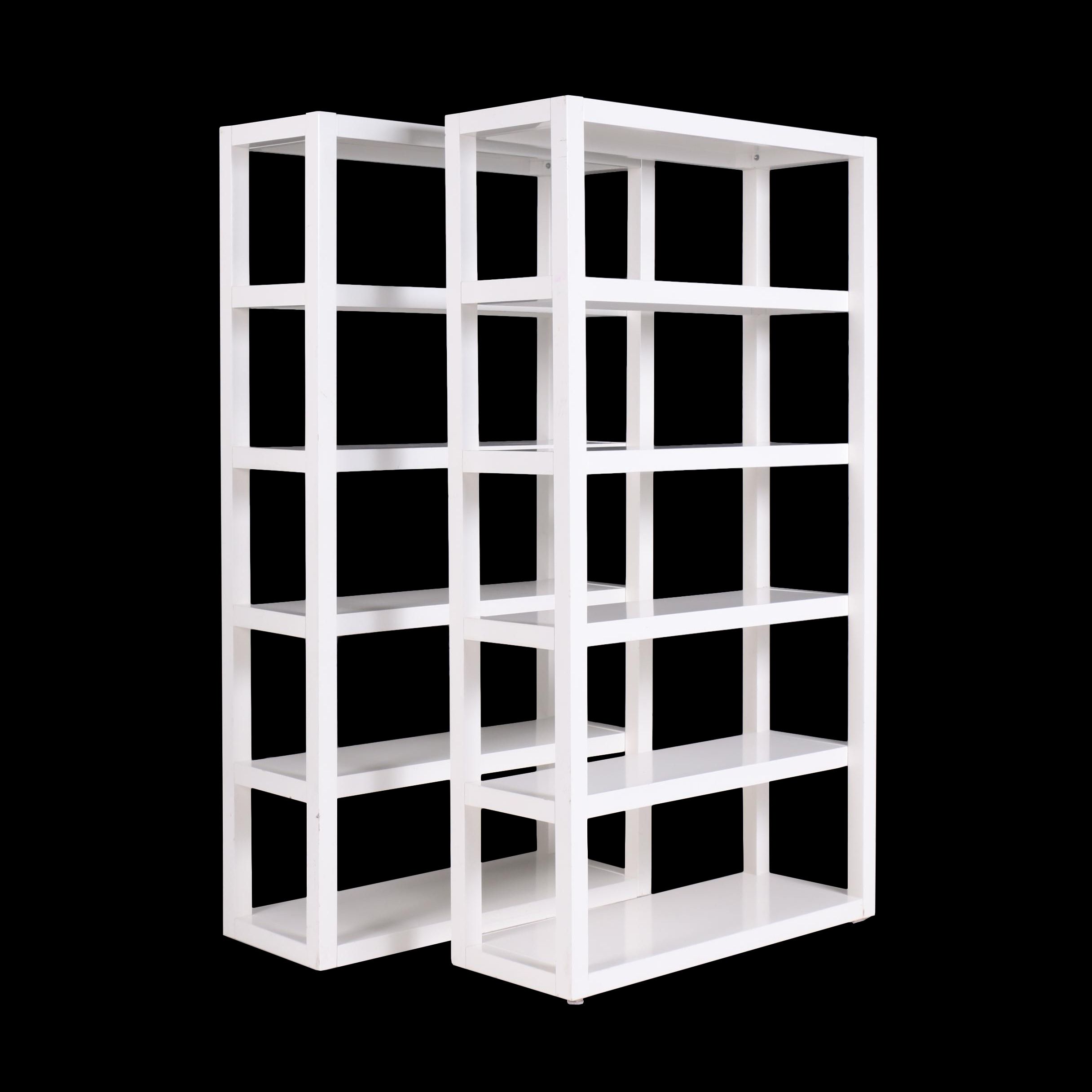 Pair of West Elm White-Lacquered "Parsons Tower" Étagère Bookcases