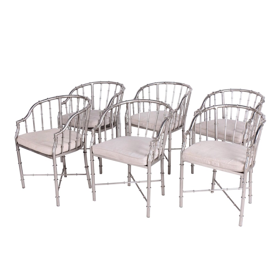Set of Six Design Workshop Metal Faux-Bamboo Dining Armchairs