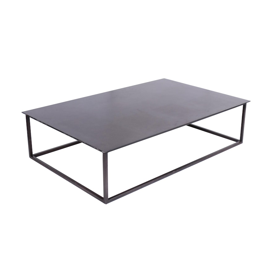Industrial Style Steel Coffee Table with Faux-Patinated Finish