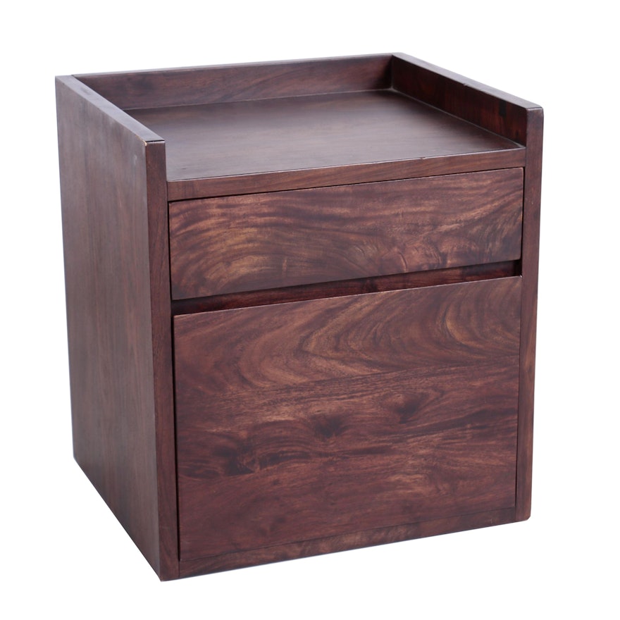 Crate and Barrel Walnut-Stained Two-Drawer Nightstand
