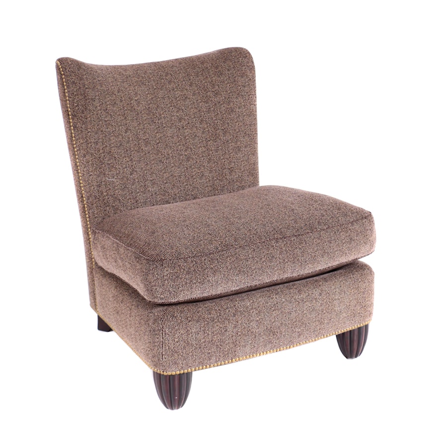 Custom-Upholstered Brown Slipper Chair