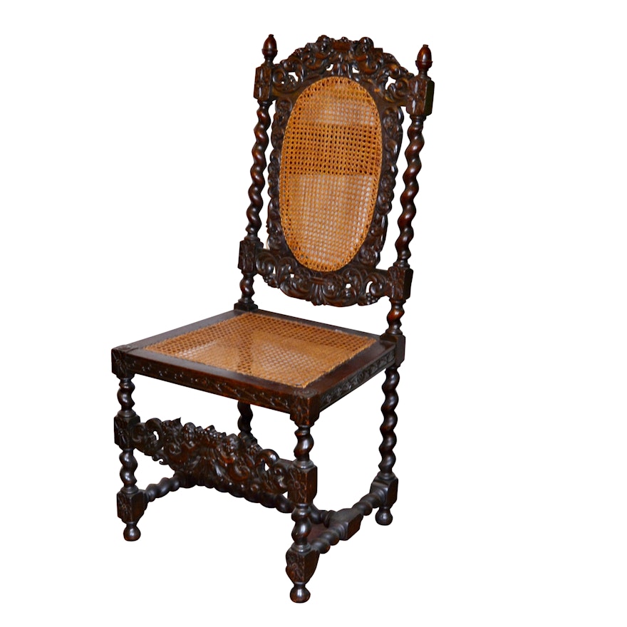 Jacobean Revival Walnut and Caned Open Armchair, Late 19th/Early 20th Century