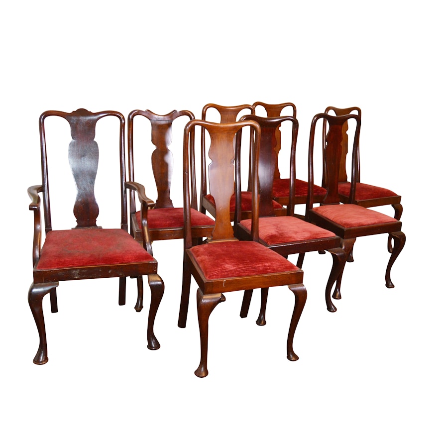 Set of Eight Queen Anne Style Mahogany Dining Chairs, 20th Century
