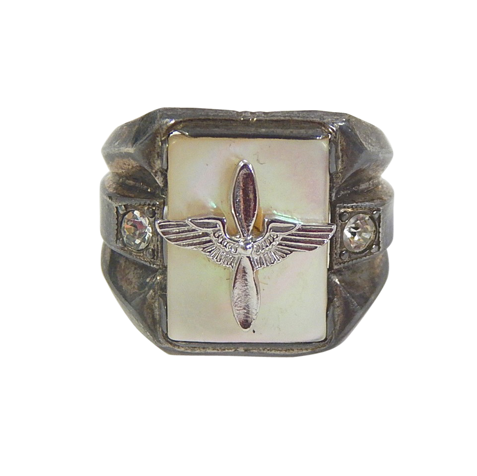 Sterling Silver Military Ring with Mother of Pearl and Air Force Wings