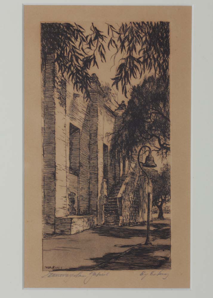 William A. Eskey Etching "Mission San Gabriel"