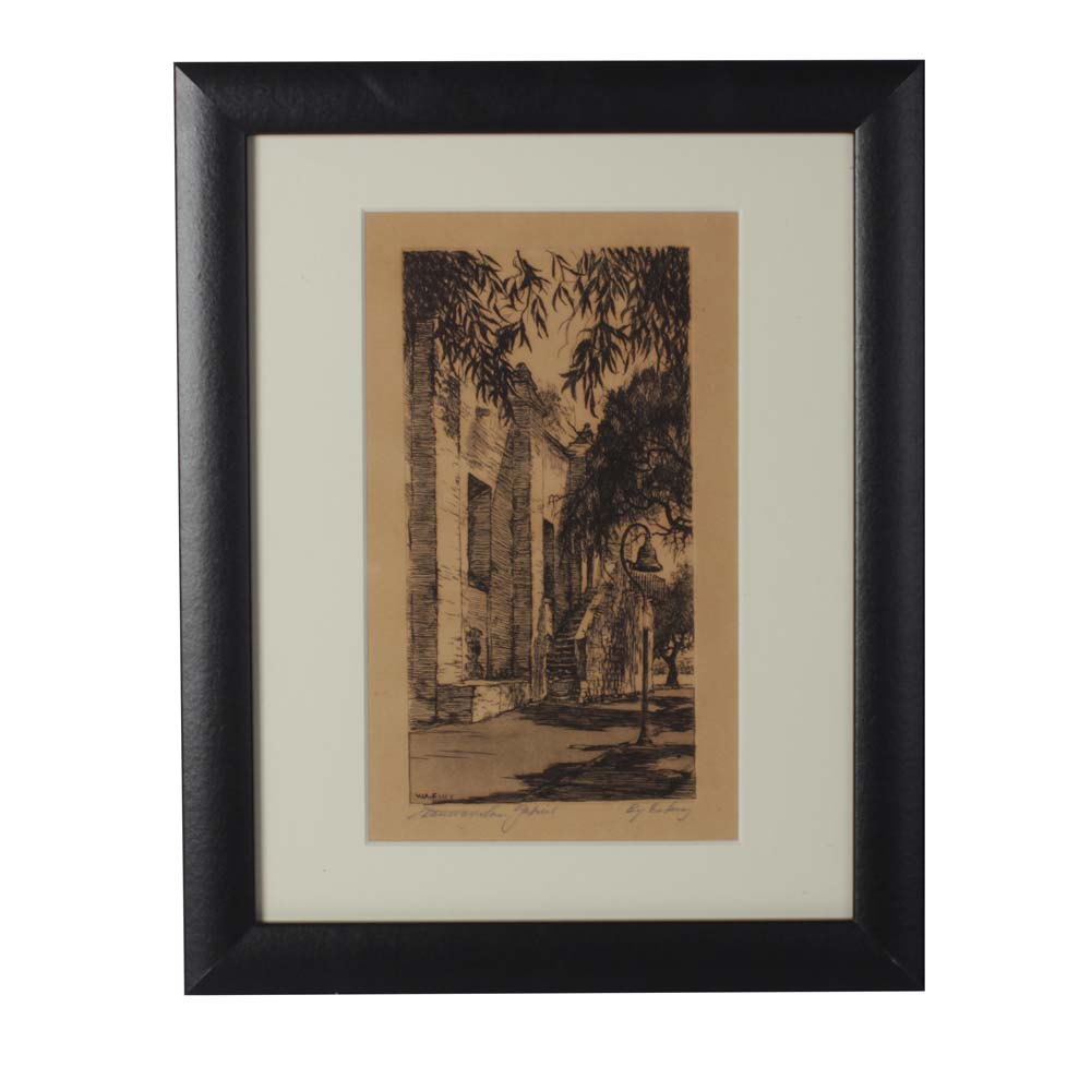 William A. Eskey Etching "Mission San Gabriel"