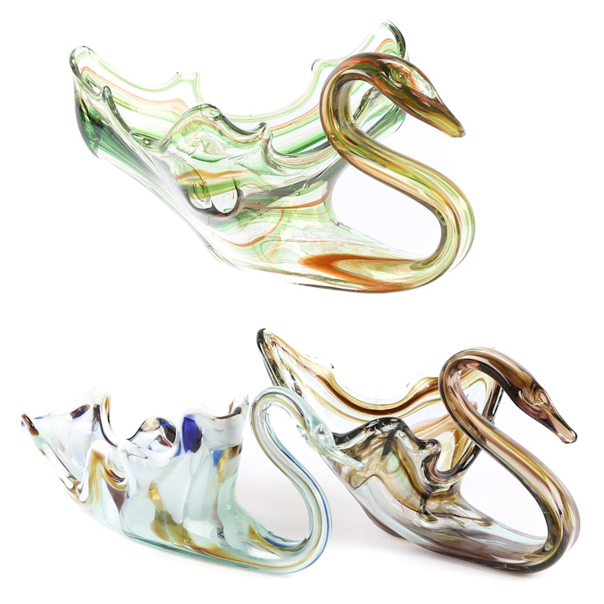 Collection of Decorative Art Glass Swan Bowls