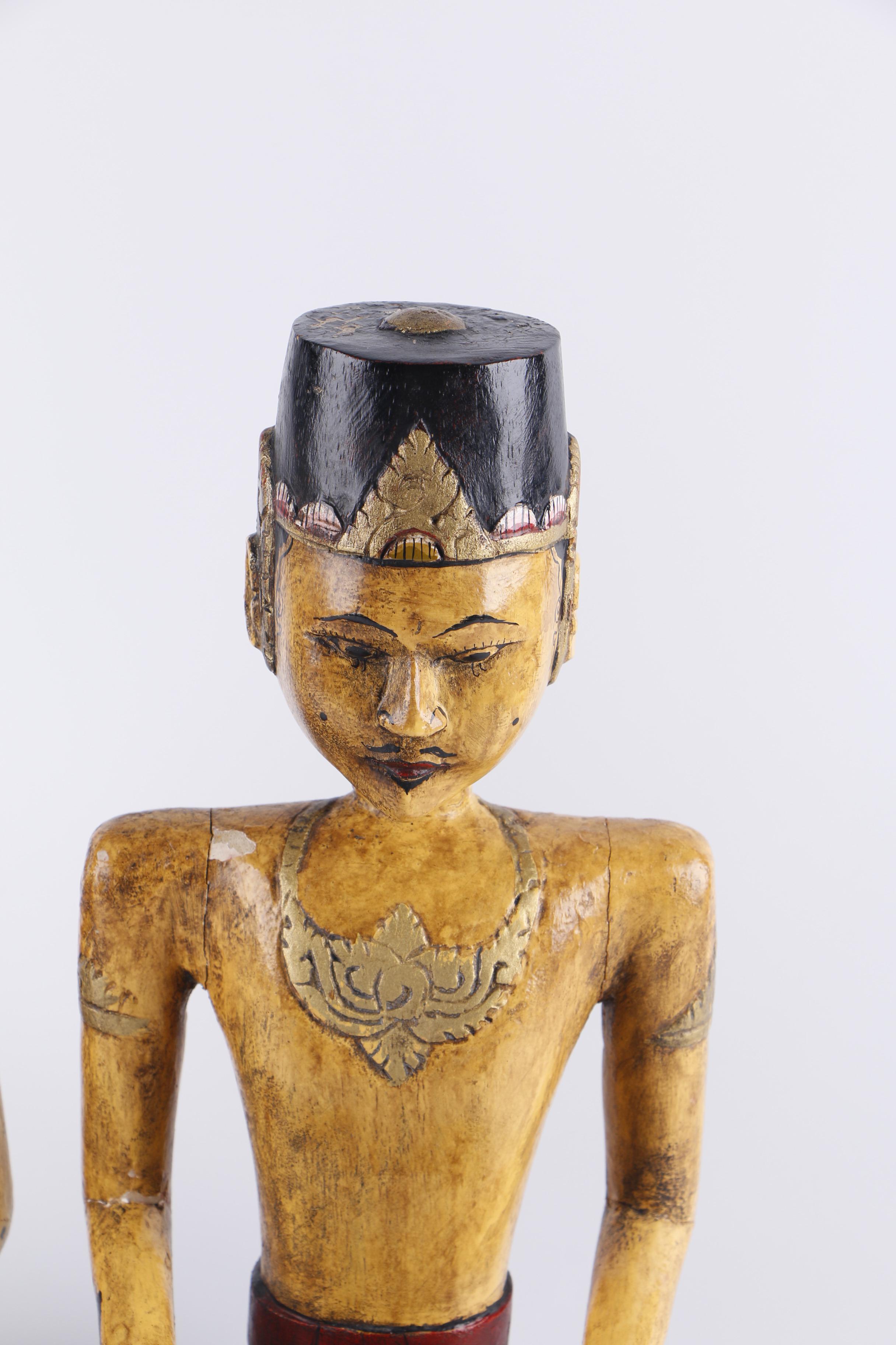 Indonesian Lacquered Bride and Groom Figurines with Gilt Accents