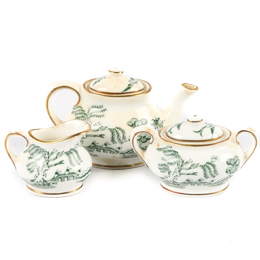 Miniature English Coalport "Willow" Green Bone China Tea Set