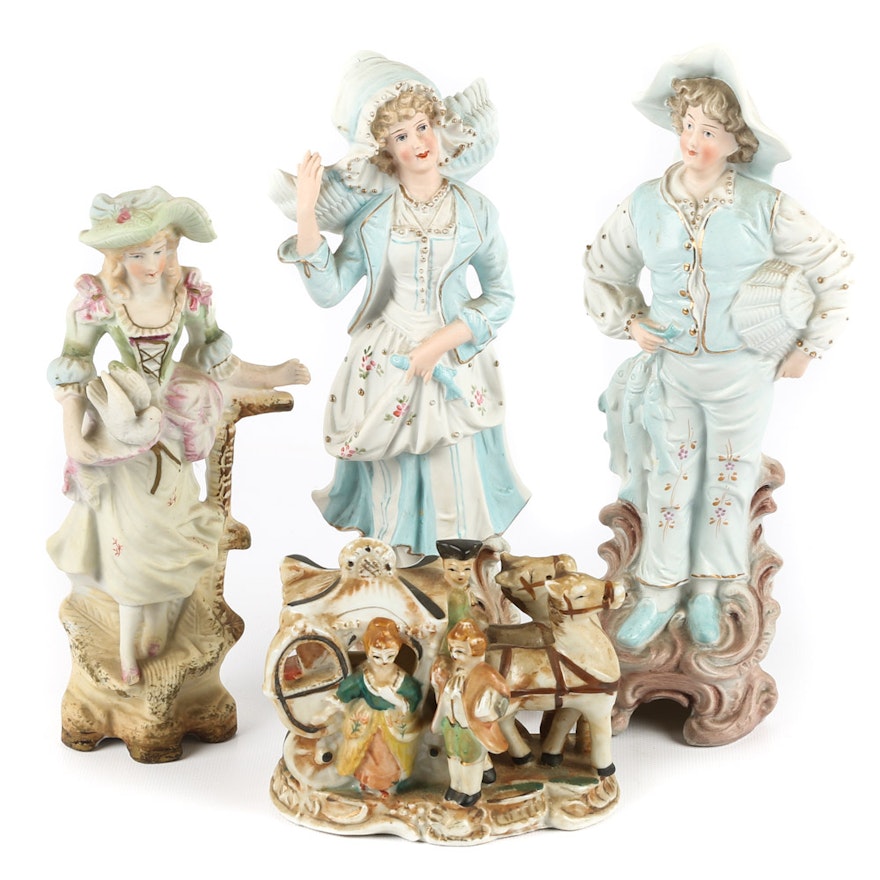 Collection of Bisque Figurines Featuring Fairyland China