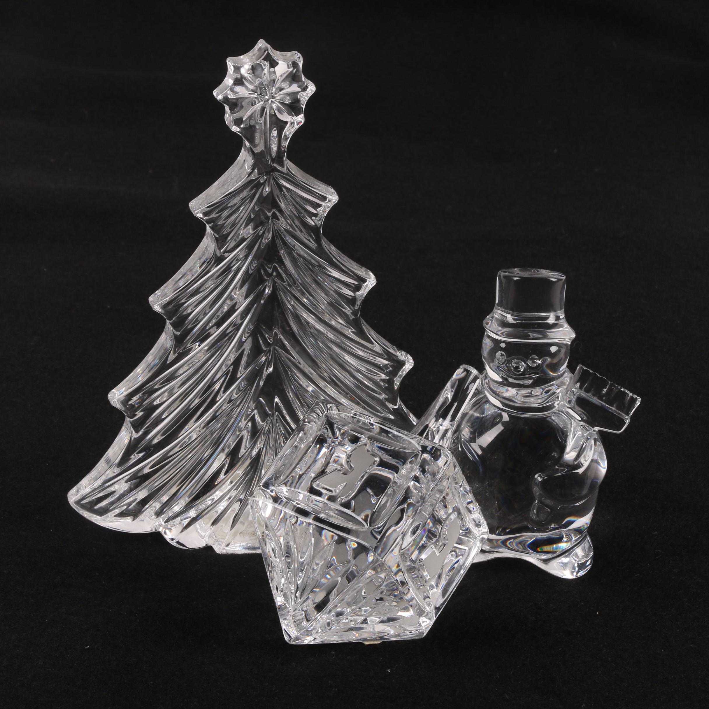 Waterford Crystal Dreidel and Christmas Tree with Baccarat Crystal Snowman