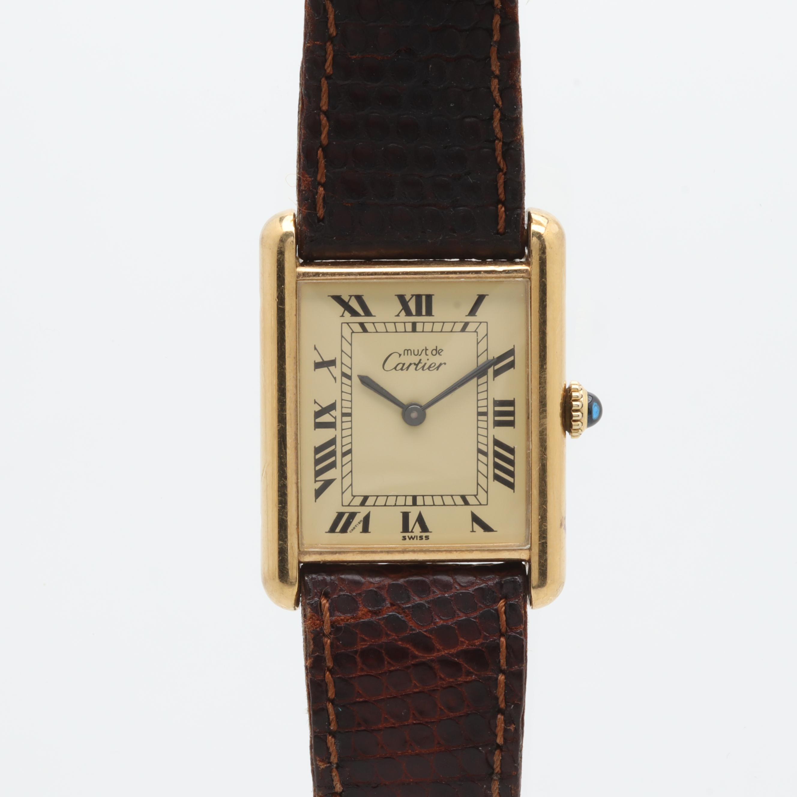 Must De Cartier Gold Plated Sterling Silver Tank Watch