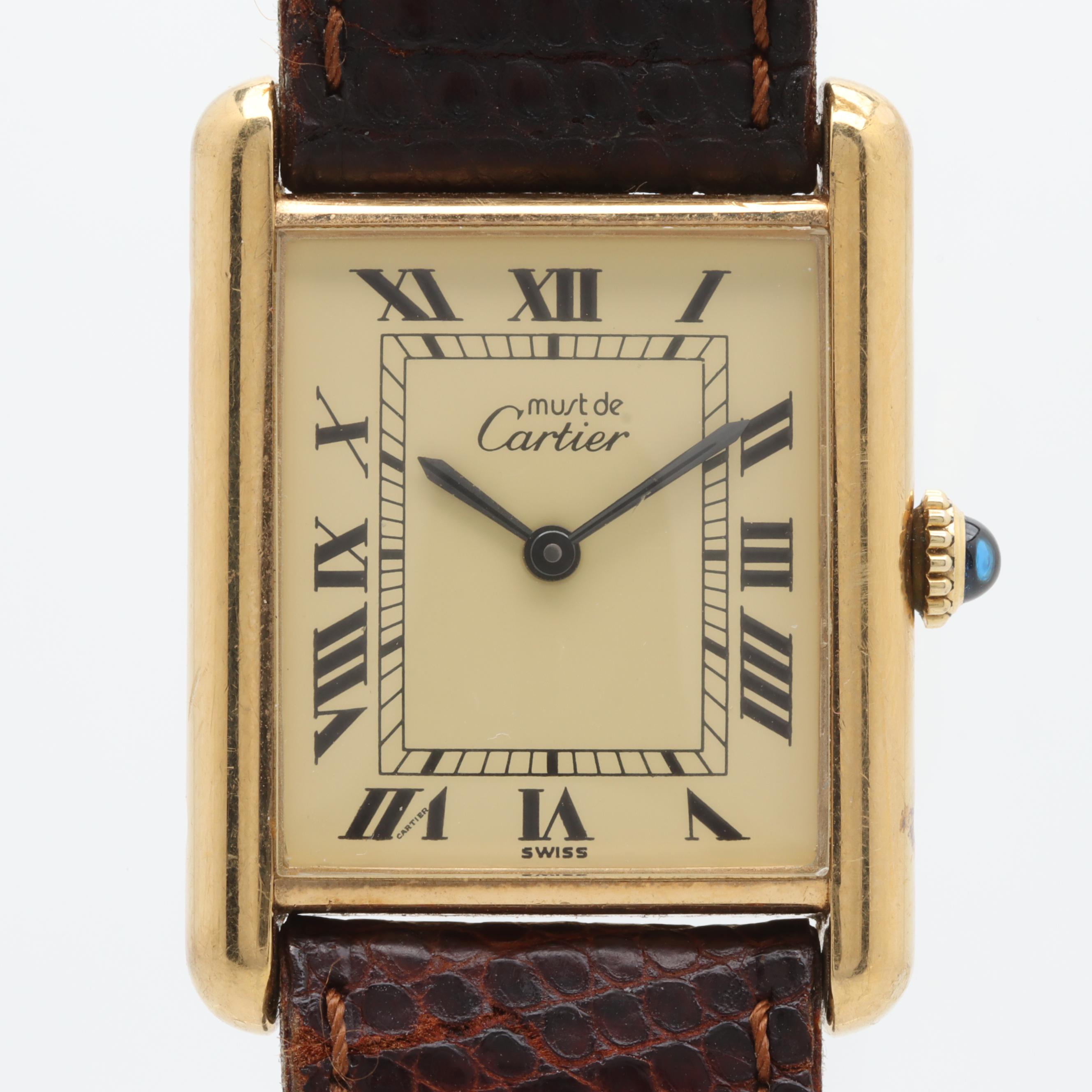 Must De Cartier Gold Plated Sterling Silver Tank Watch