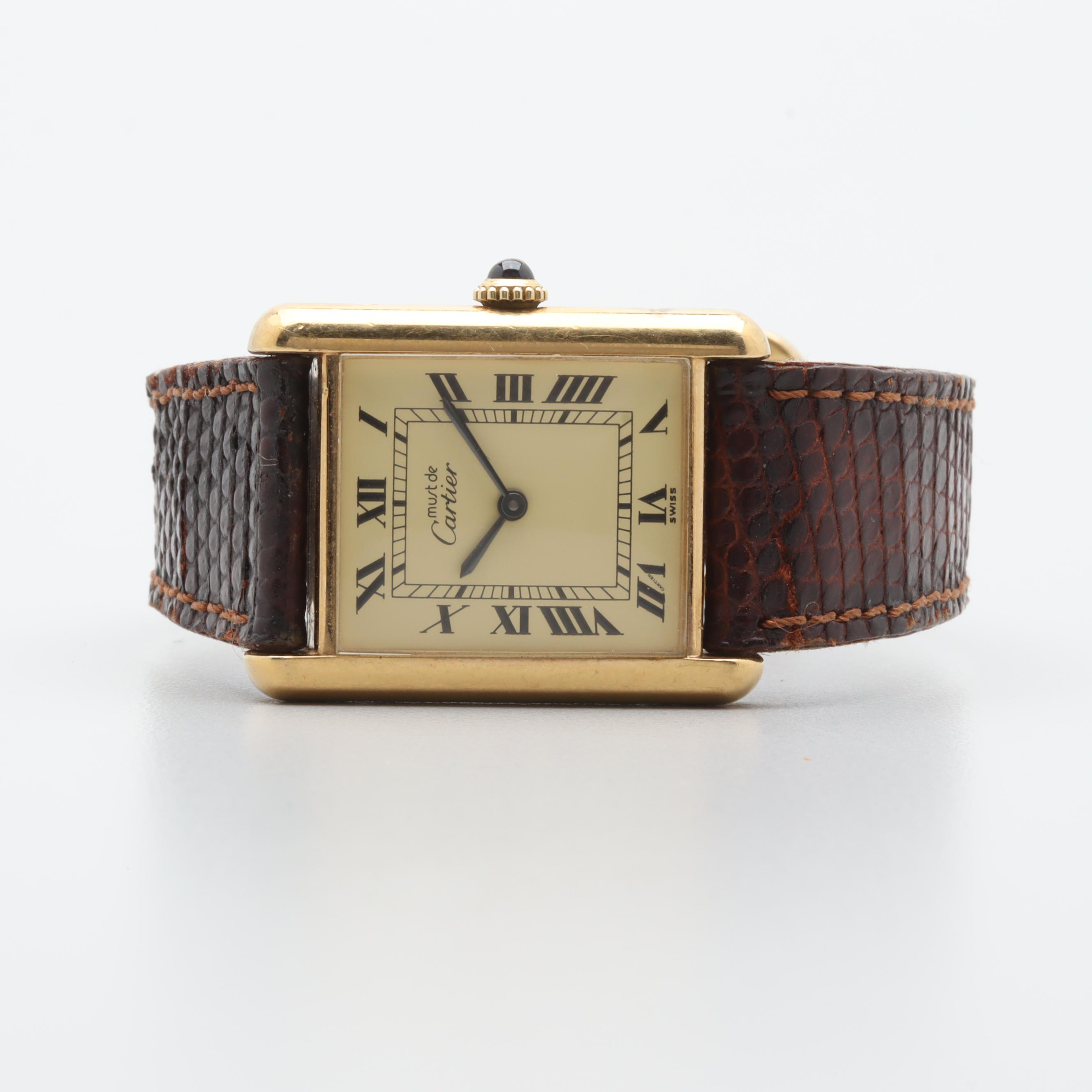 Must De Cartier Gold Plated Sterling Silver Tank Watch