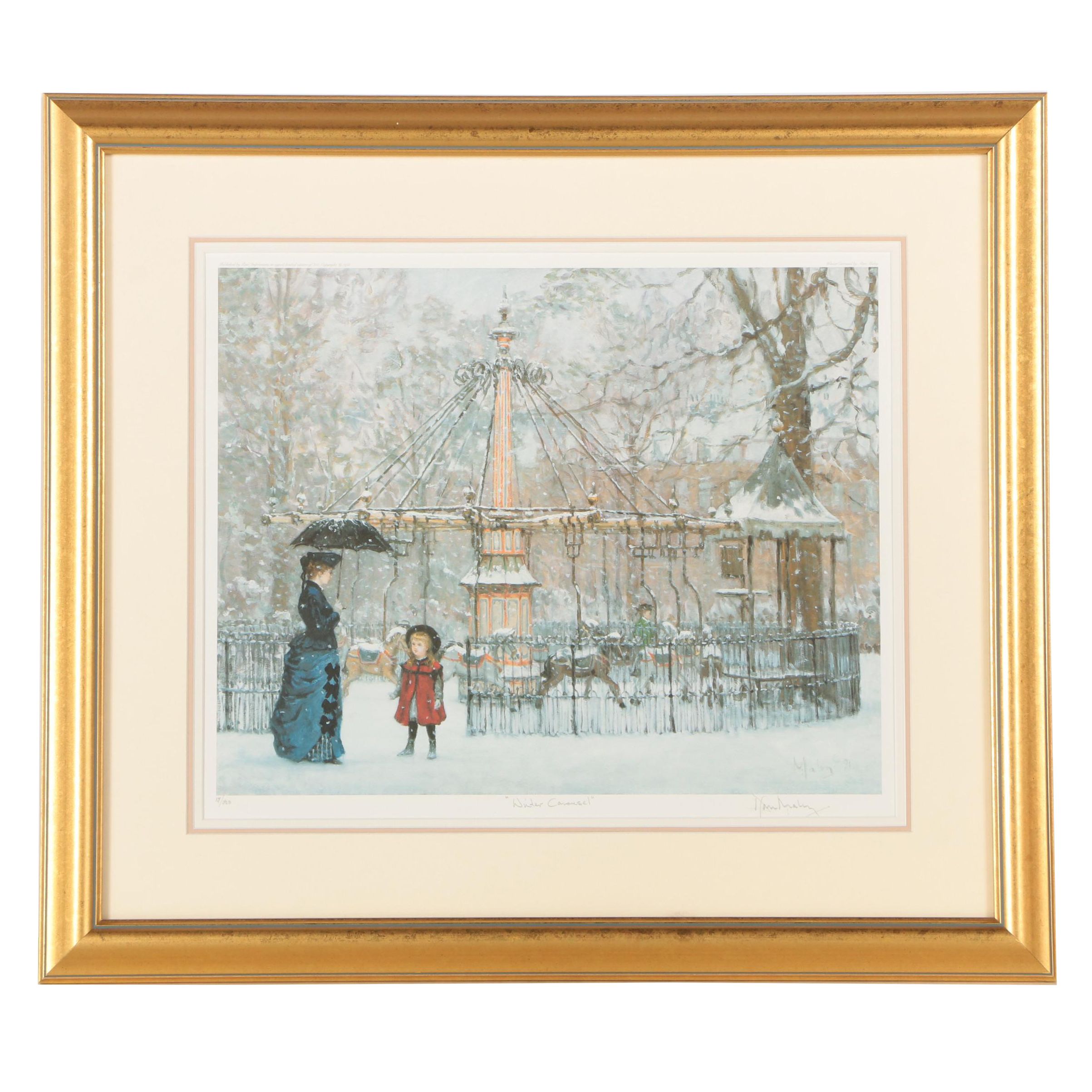 Alan Maley Offset Lithograph "Winter Carousel"