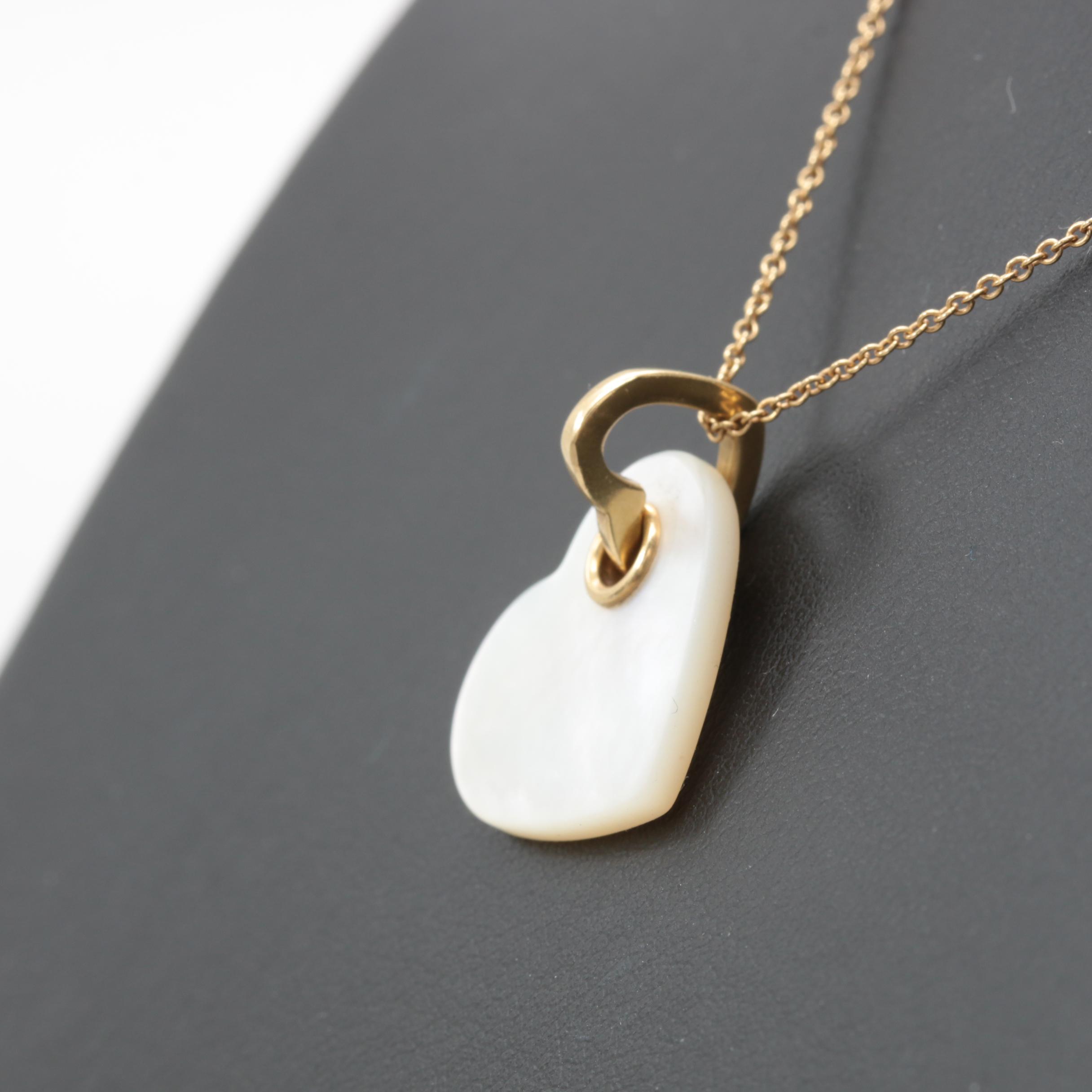 Tiffany & Co. 18K Yellow Gold Mother of Pearl Heart Necklace