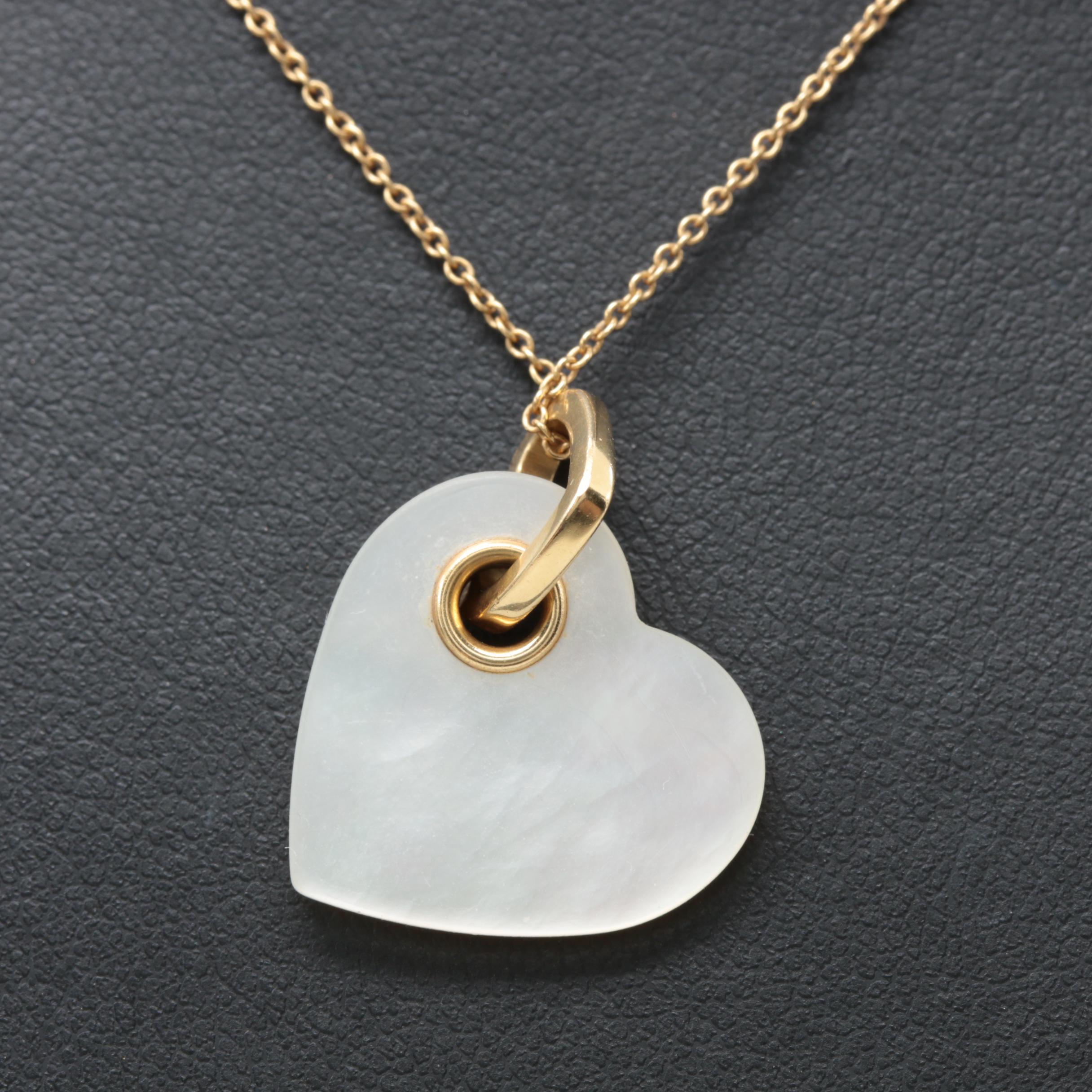 Tiffany & Co. 18K Yellow Gold Mother of Pearl Heart Necklace