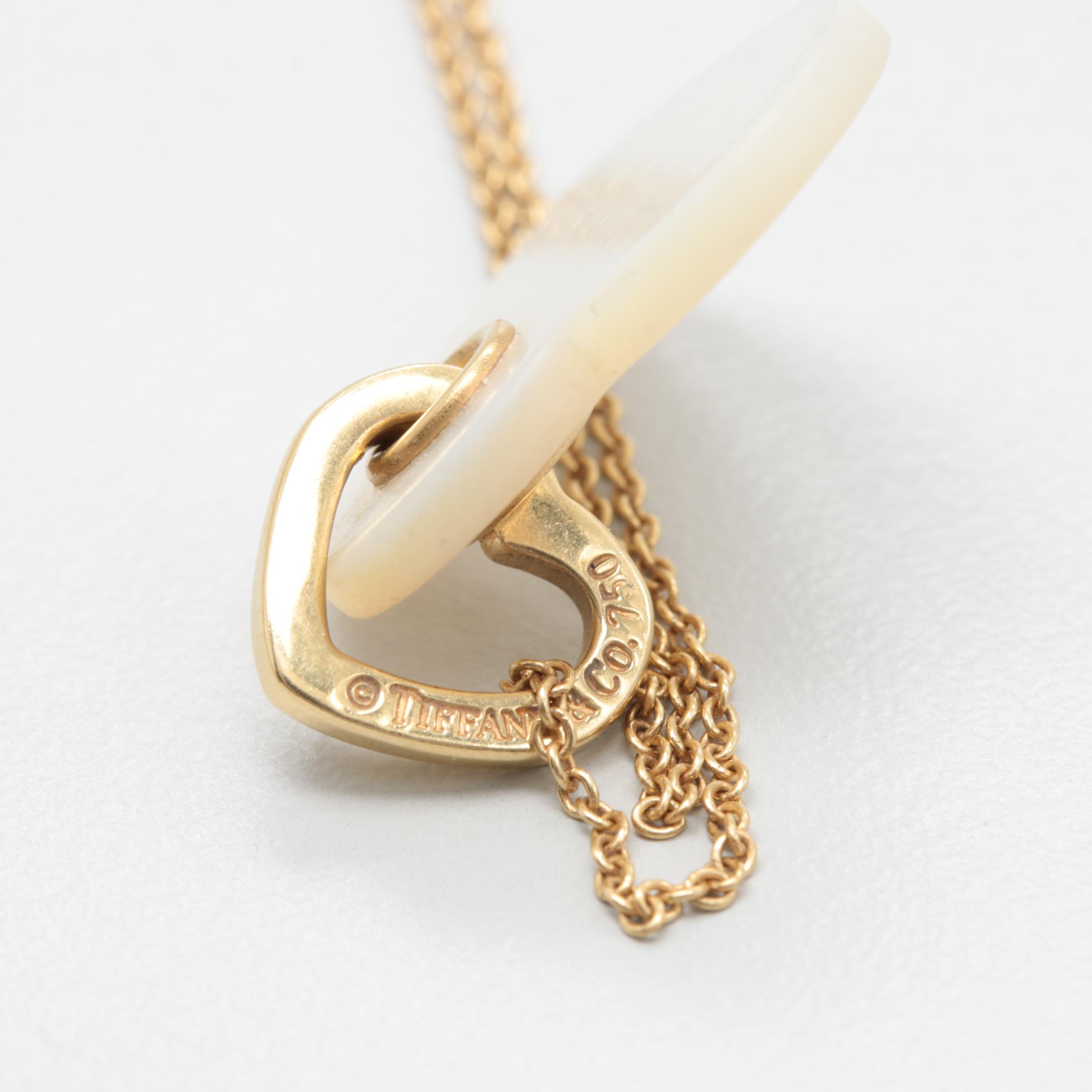 Tiffany & Co. 18K Yellow Gold Mother of Pearl Heart Necklace