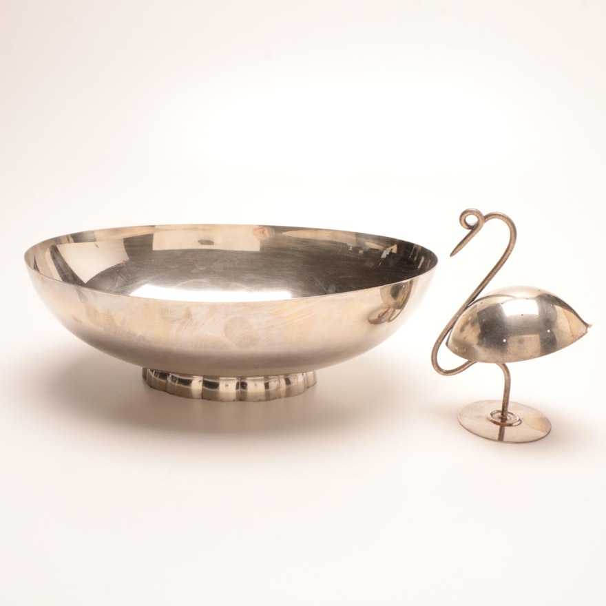Mid-Century Modern Silver Plate Bowl and Figurine