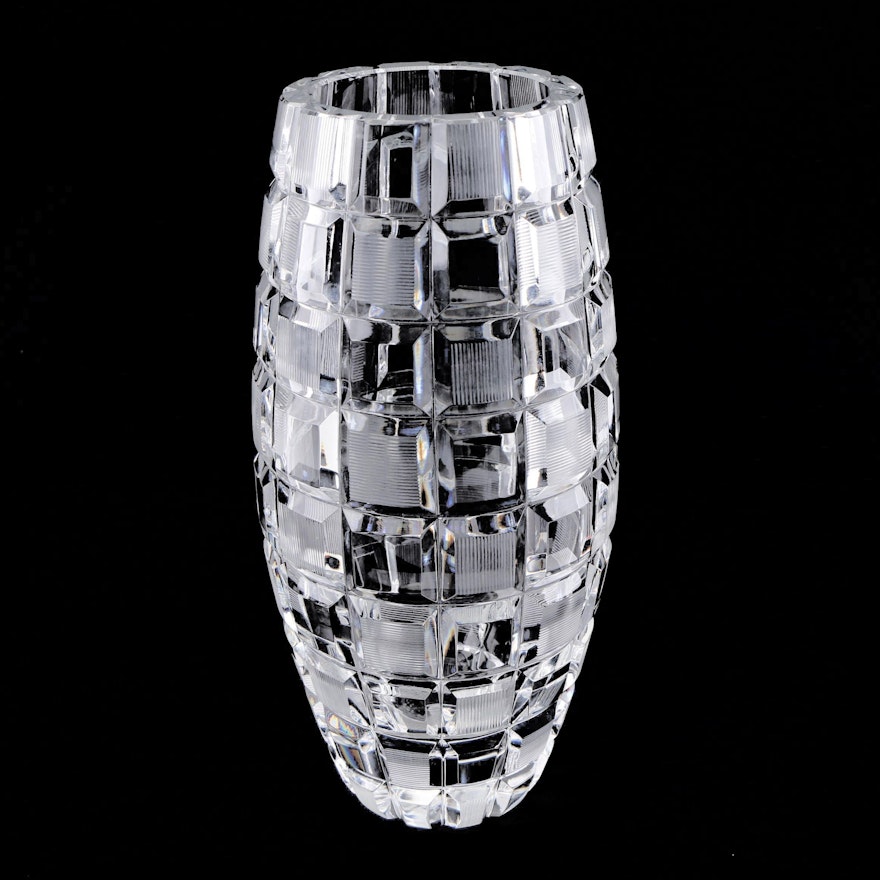 Contemporary Hand-Cut Crystal Vase with Etched Accents