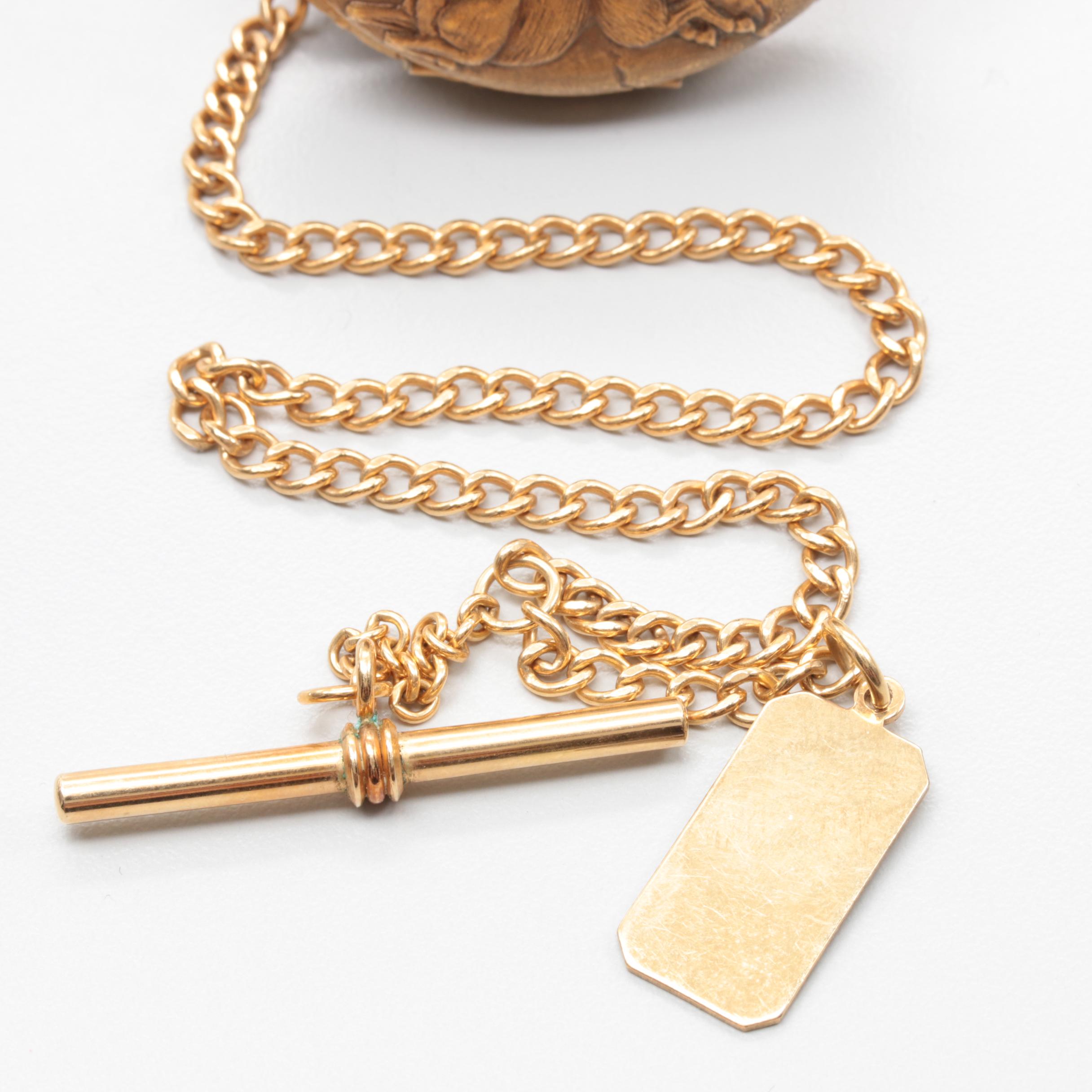 Rollie Gold Tone Hunting Case Pocket Watch with Fob and Pouch