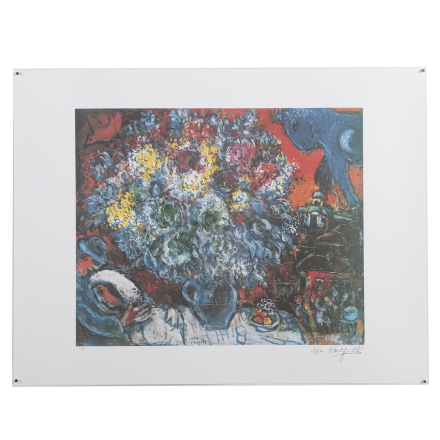 Offset Lithograph After Marc Chagall "Bouquet de Fleurs et Amants"
