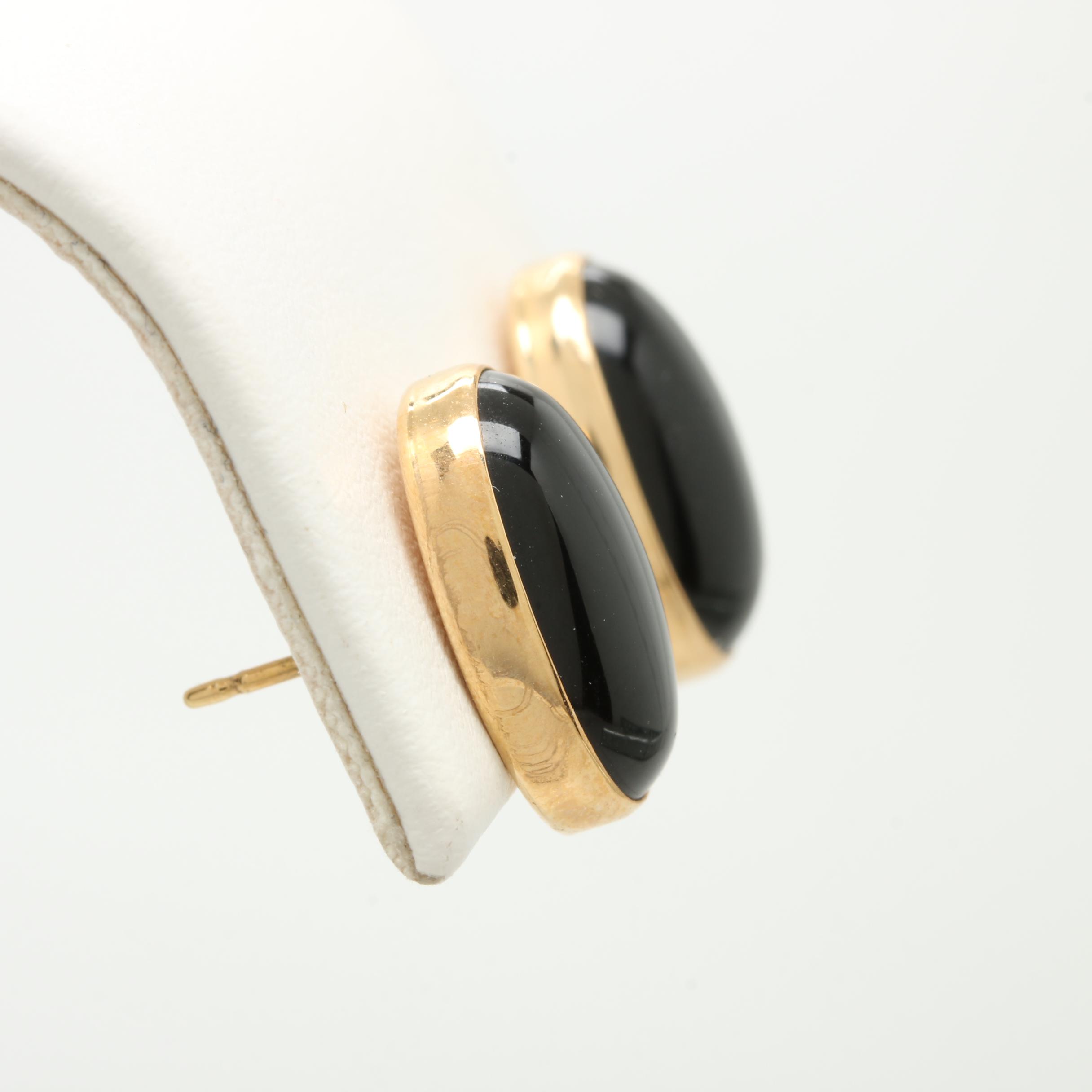 14K Yellow Gold Black Onyx Earrings