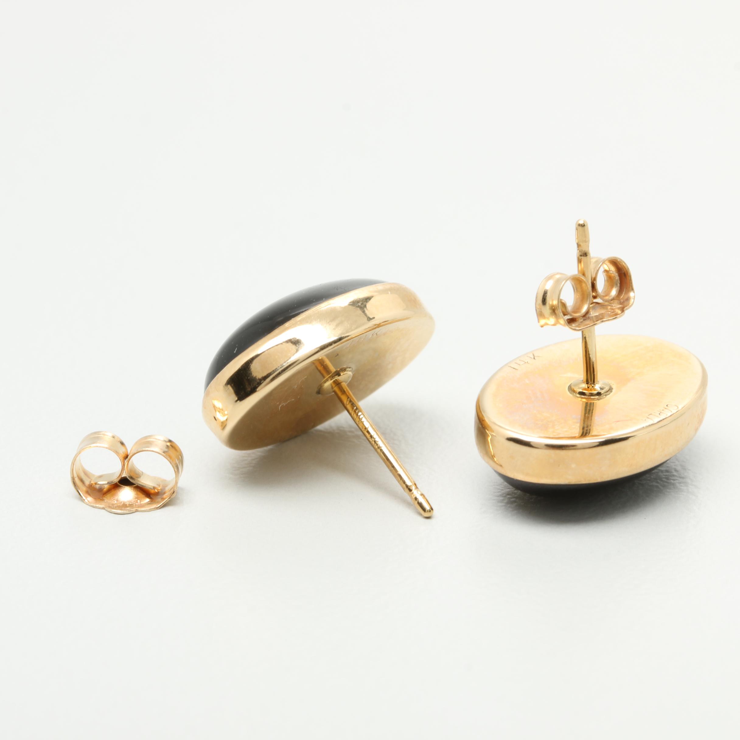 14K Yellow Gold Black Onyx Earrings