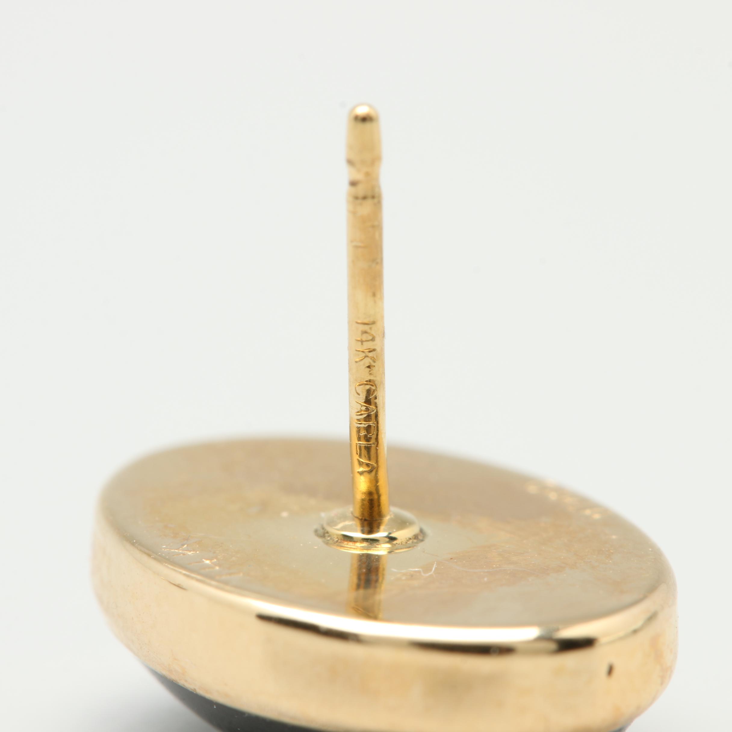 14K Yellow Gold Black Onyx Earrings