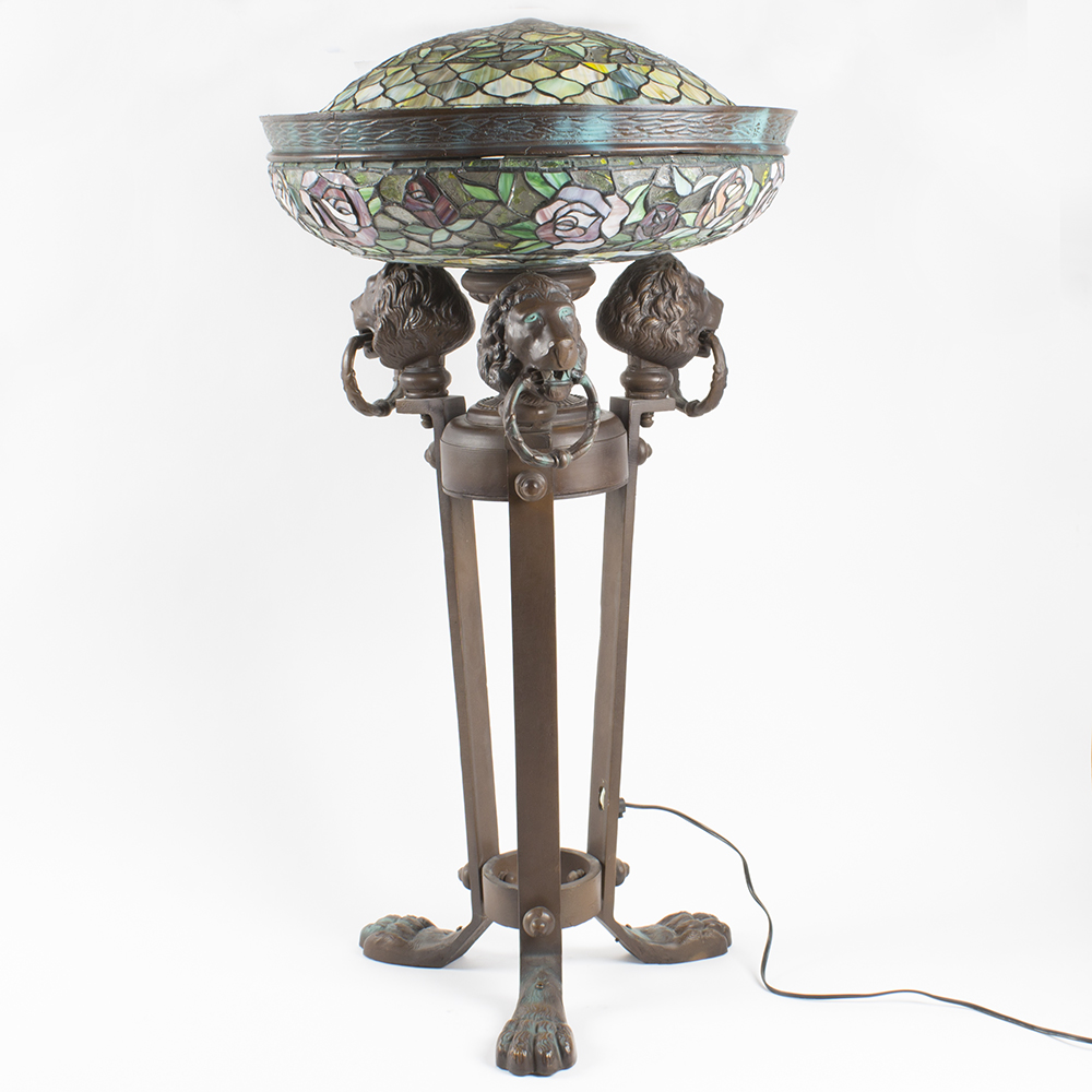 Empire Athénienne Style Floor Lamp with Stained Glass Shades