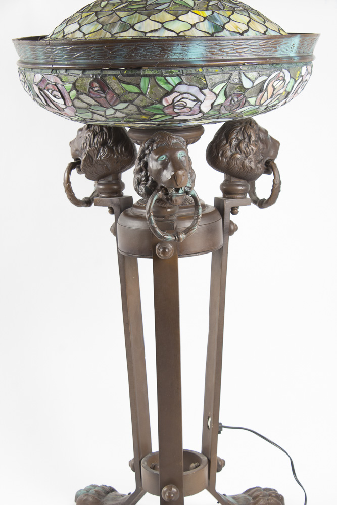 Empire Athénienne Style Floor Lamp with Stained Glass Shades