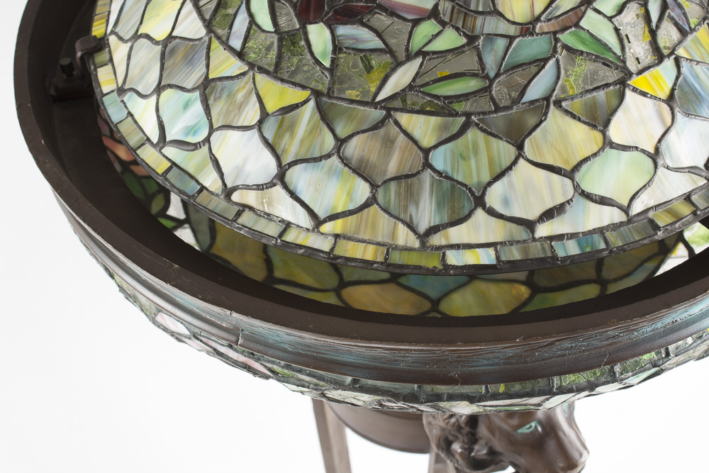 Empire Athénienne Style Floor Lamp with Stained Glass Shades