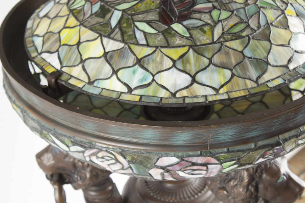 Empire Athénienne Style Floor Lamp with Stained Glass Shades