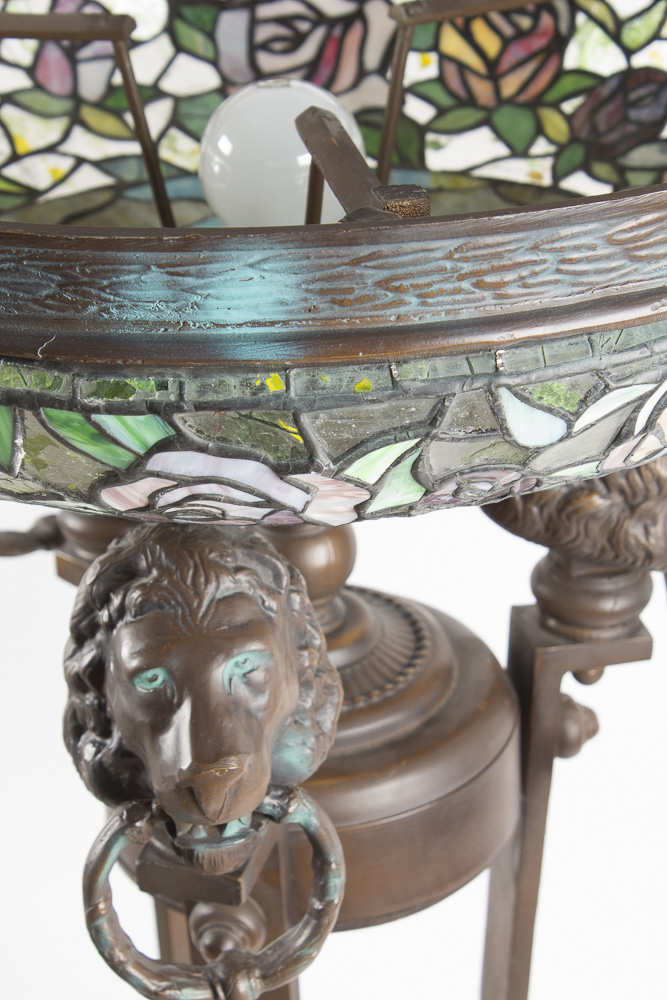 Empire Athénienne Style Floor Lamp with Stained Glass Shades