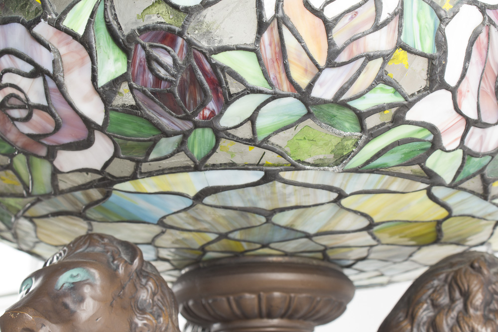 Empire Athénienne Style Floor Lamp with Stained Glass Shades