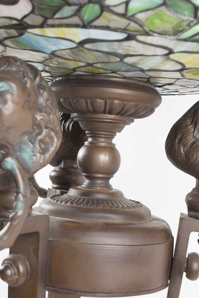 Empire Athénienne Style Floor Lamp with Stained Glass Shades