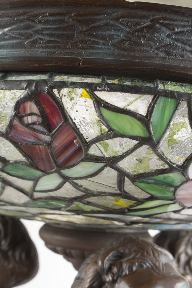 Empire Athénienne Style Floor Lamp with Stained Glass Shades